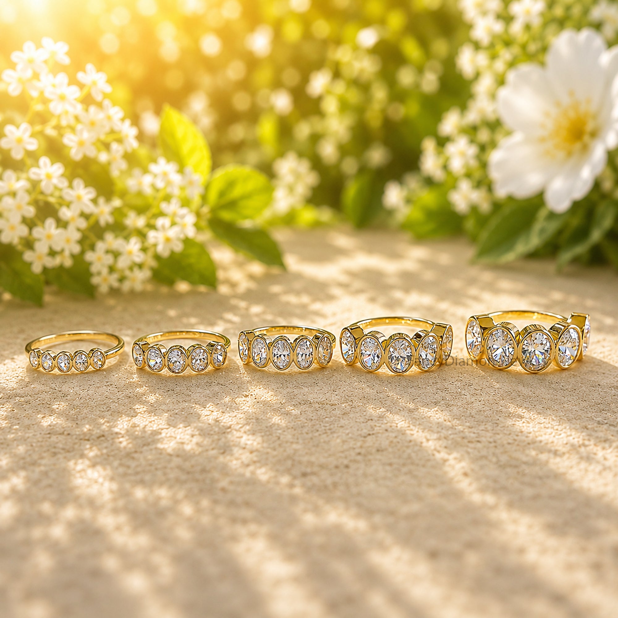 Oval Cut Five Stone Simulated Band, Classic Promise Band, Women's Engagement Jewellery, Wedding Anniversary Gift, Elegant Promise Band FD578