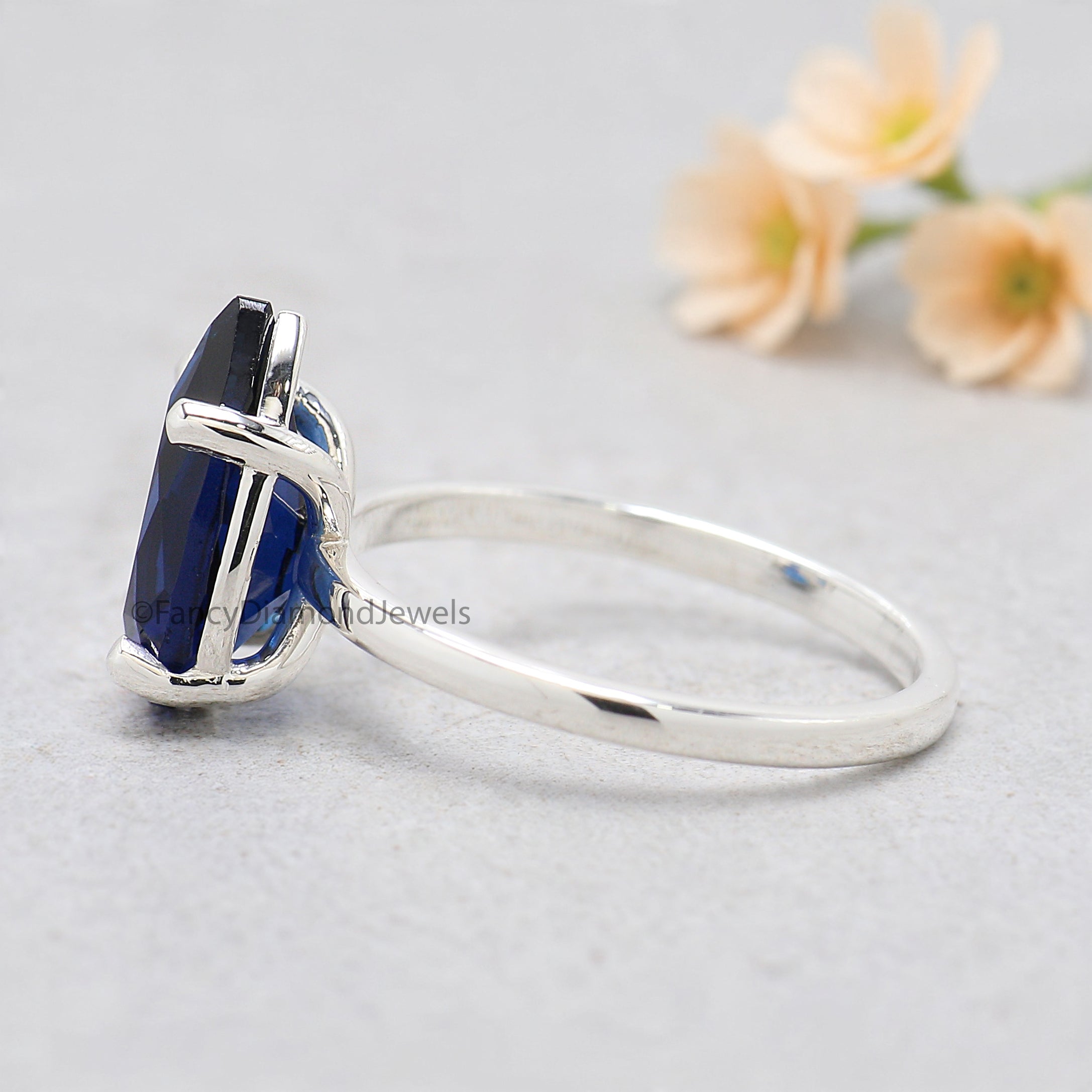 Pear Blue Sapphire engagement ring 12mm 10mm 9mm 8mm 7mm stone ring Simulant Solitaire ring Diamond ring Silver ring Gift for her FD547