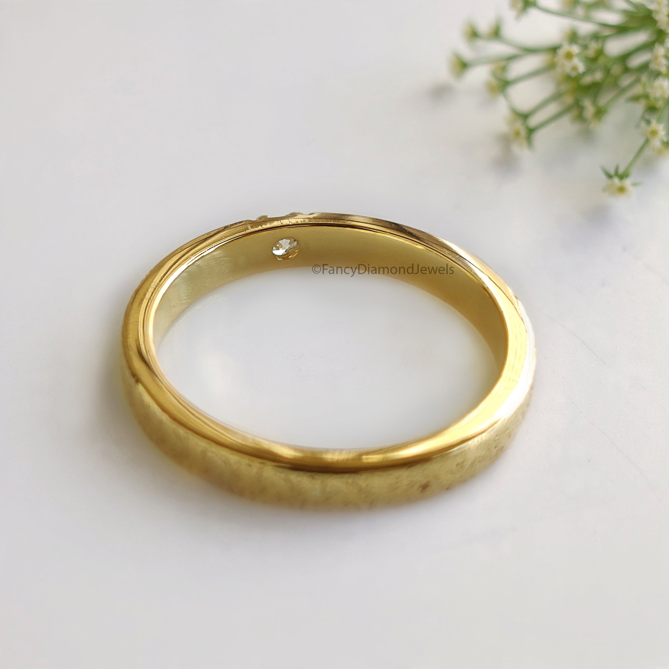 Hammered Natural White Diamond Wedding Band Silver Engagement Band Diamond Wedding Band Alternative Bridal Wedding Band Gift For Her FD517