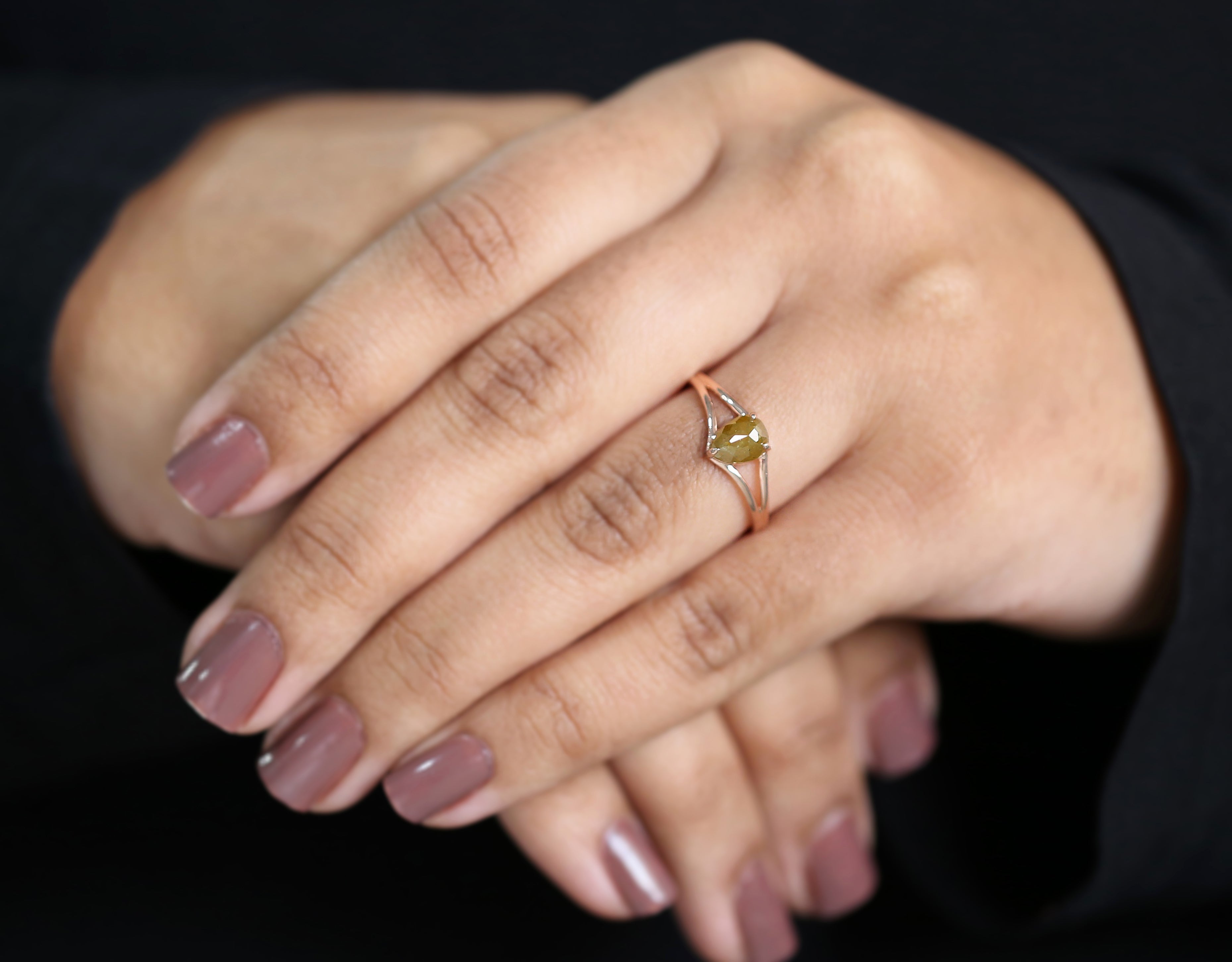 Pear Cut Yellow Color Diamond Ring 0.93 Ct 6.76 MM Pear Diamond Ring 14K Solid Rose Gold Silver Pear Engagement Ring Gift For Her QK2680