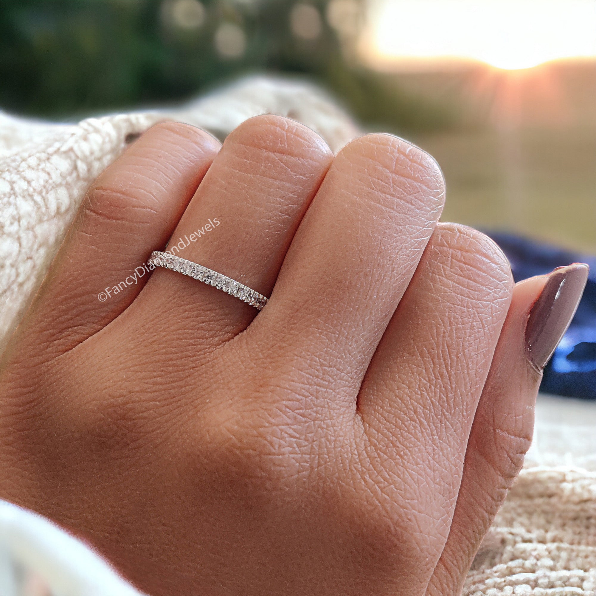 Round Brilliant Cut Colorless Moissanite Band 1.50/1.70/2.0 MM Eternity Wedding Band Half Eternity Anniversary Gift for Her Bridal Band FD09