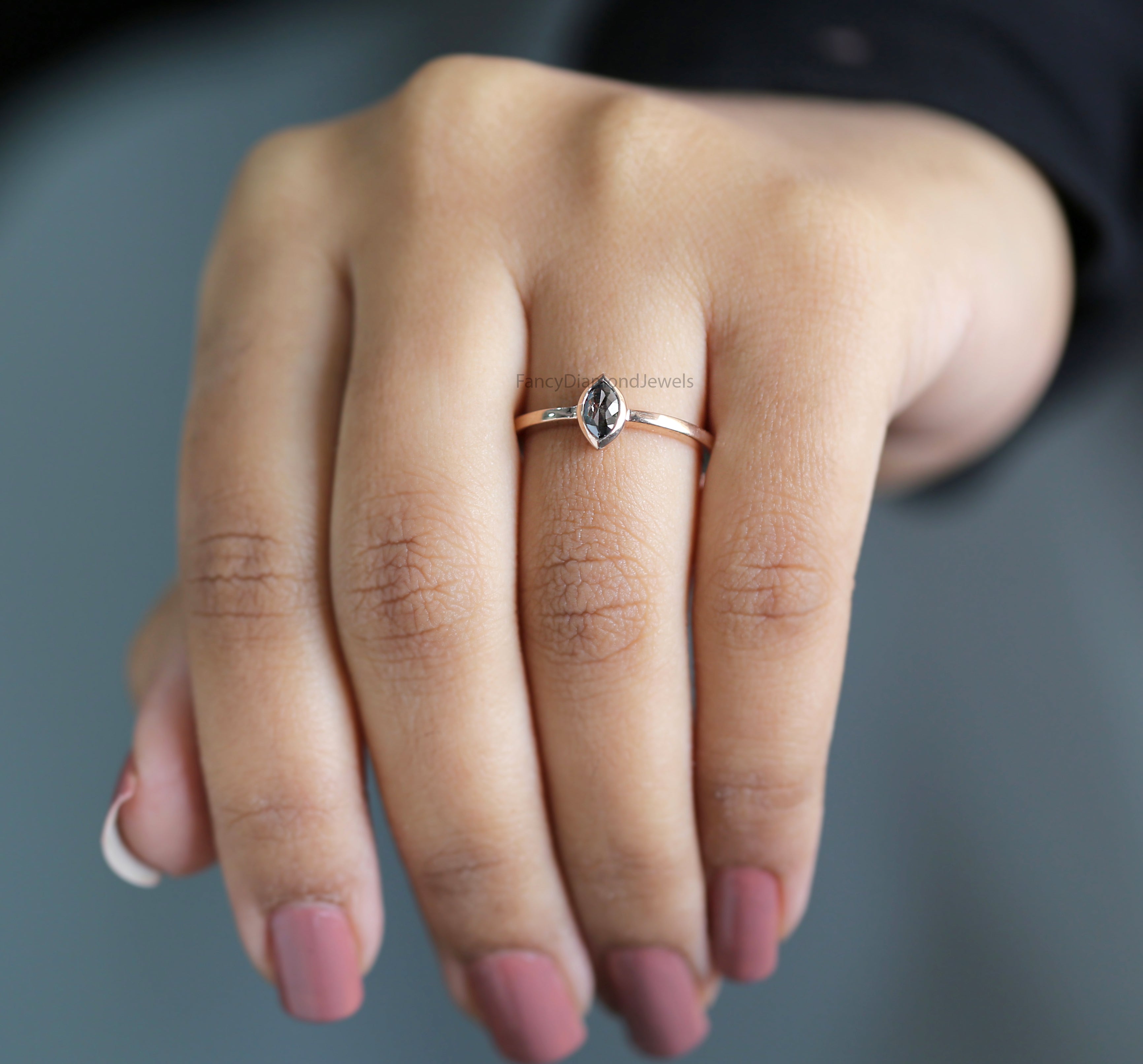 Marquise Salt and pepper Diamond Ring, Salt and pepper Marquise Diamond Engagement Ring, Marquise Diamond Ring, Marquise Shape Ring, KD1159