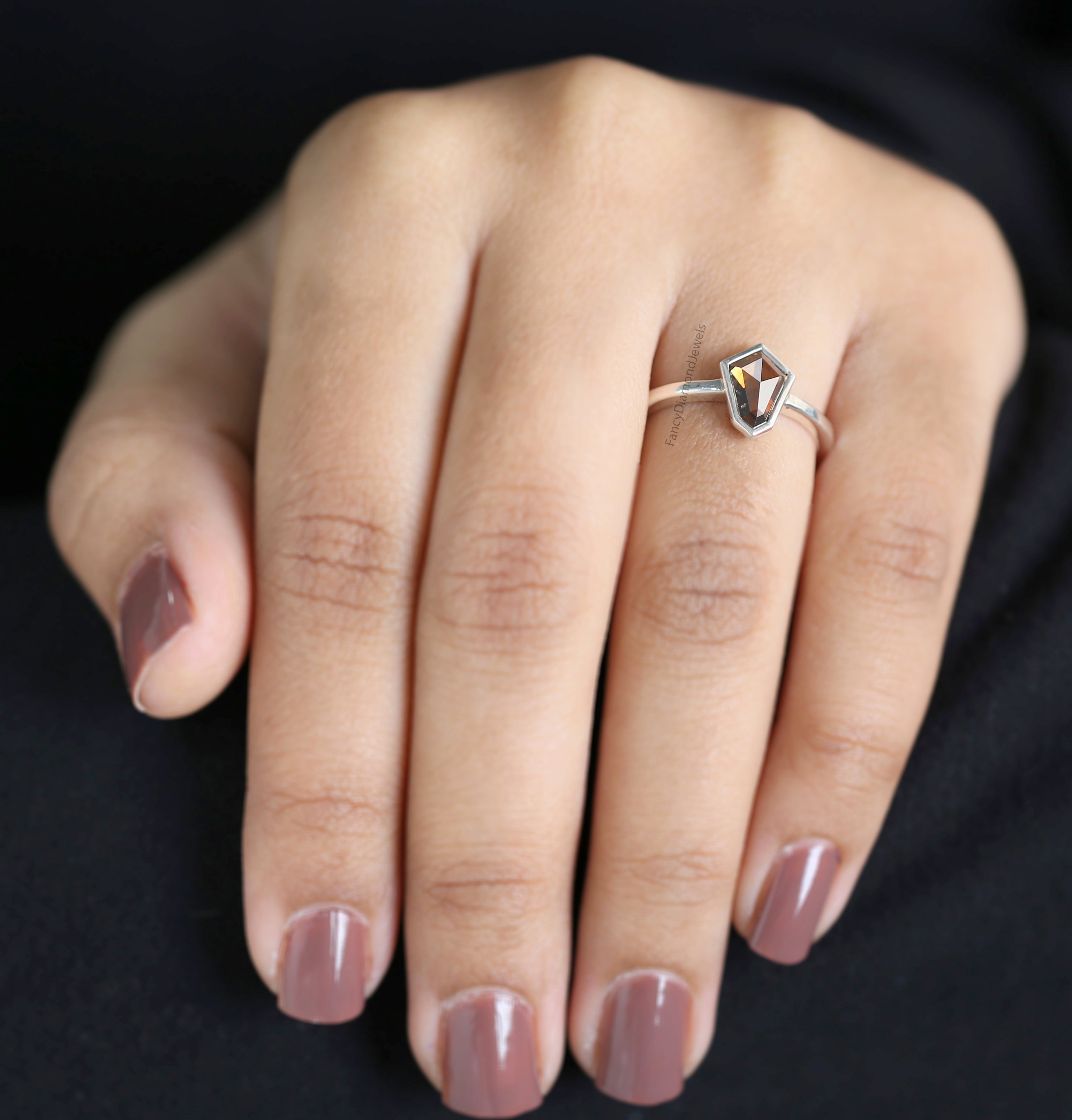 Shield Brown Color Diamond Ring 0.95 Ct 8.55 MM Shield Cut Diamond Ring 14K Solid White Gold Silver Engagement Ring Gift For Her QL1828