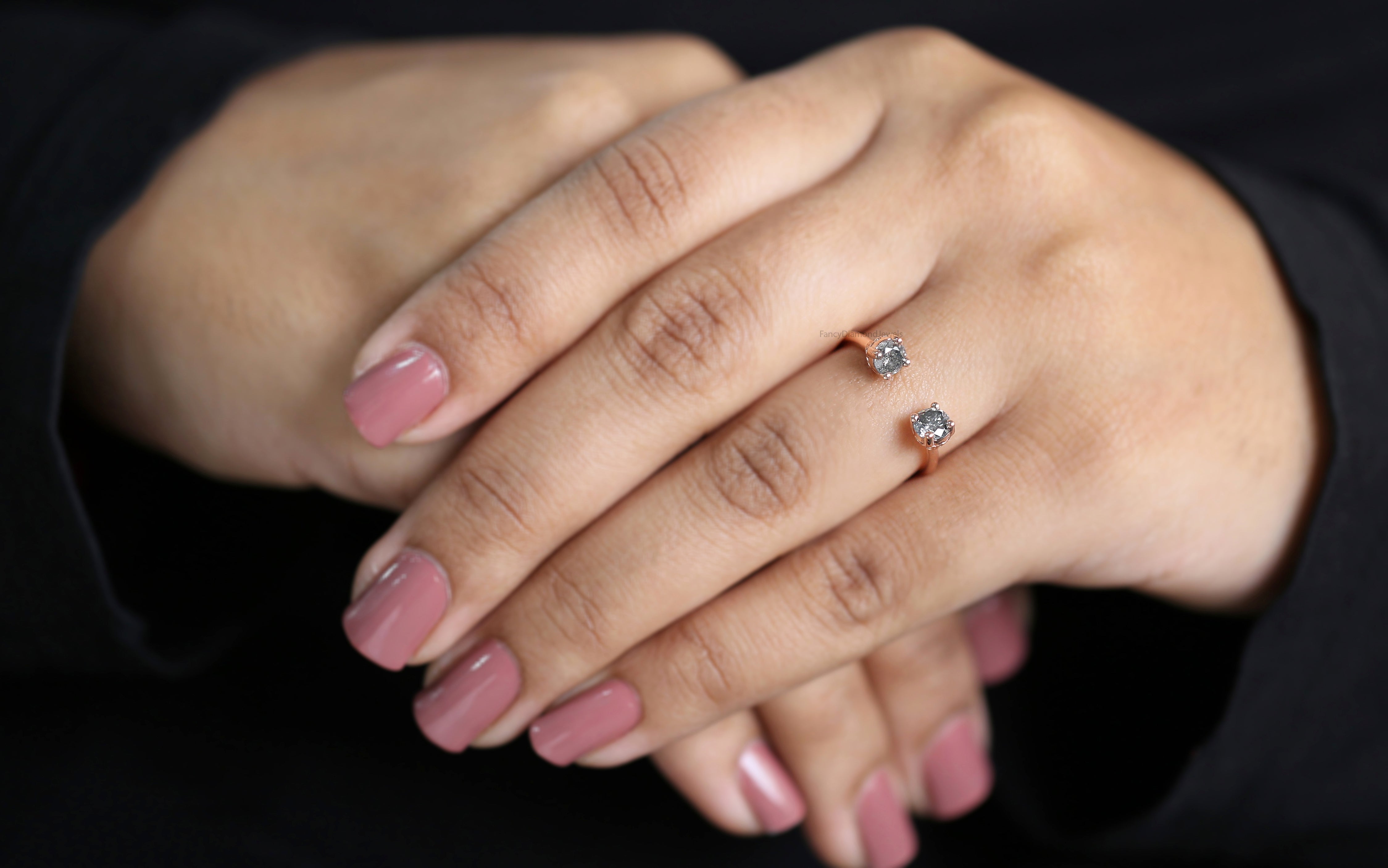 Round Cut Salt And Pepper Diamond Ring 0.63 Ct 4.25 MM Round Diamond Ring 14K Solid Rose Gold Silver Engagement Ring Gift For Her QL1377