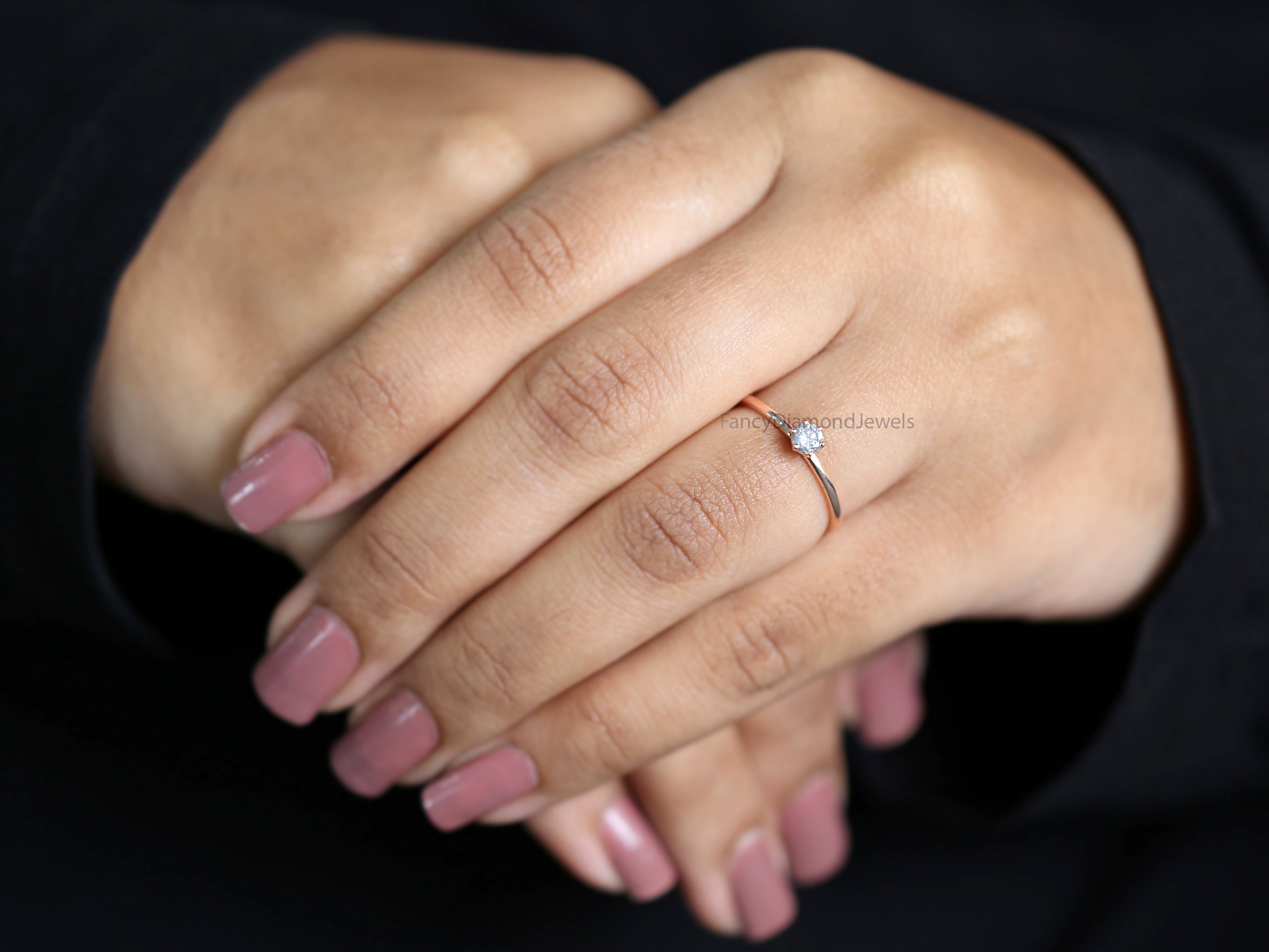 Round Cut Salt And Pepper Diamond Ring 0.16 Ct 3.50 MM Round Diamond Ring 14K Rose Gold Silver Round Engagement Ring Gift For Her KD1169