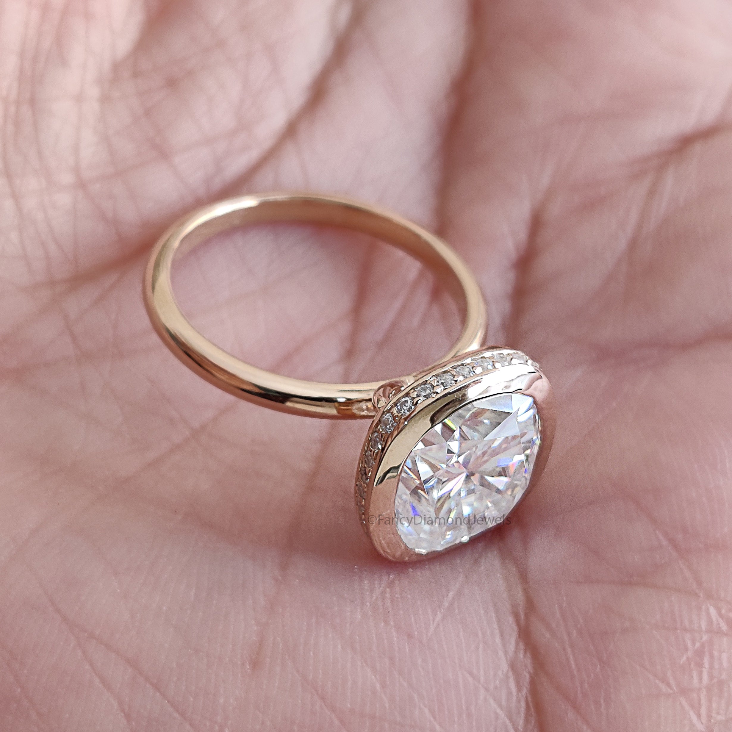 4.00 CT Cushion Shape Colorless Moissanite Ring Bezel Set With Hidden Halo Elongated Cushion Moissanite Ring Wedding Ring Gift For Her FD457