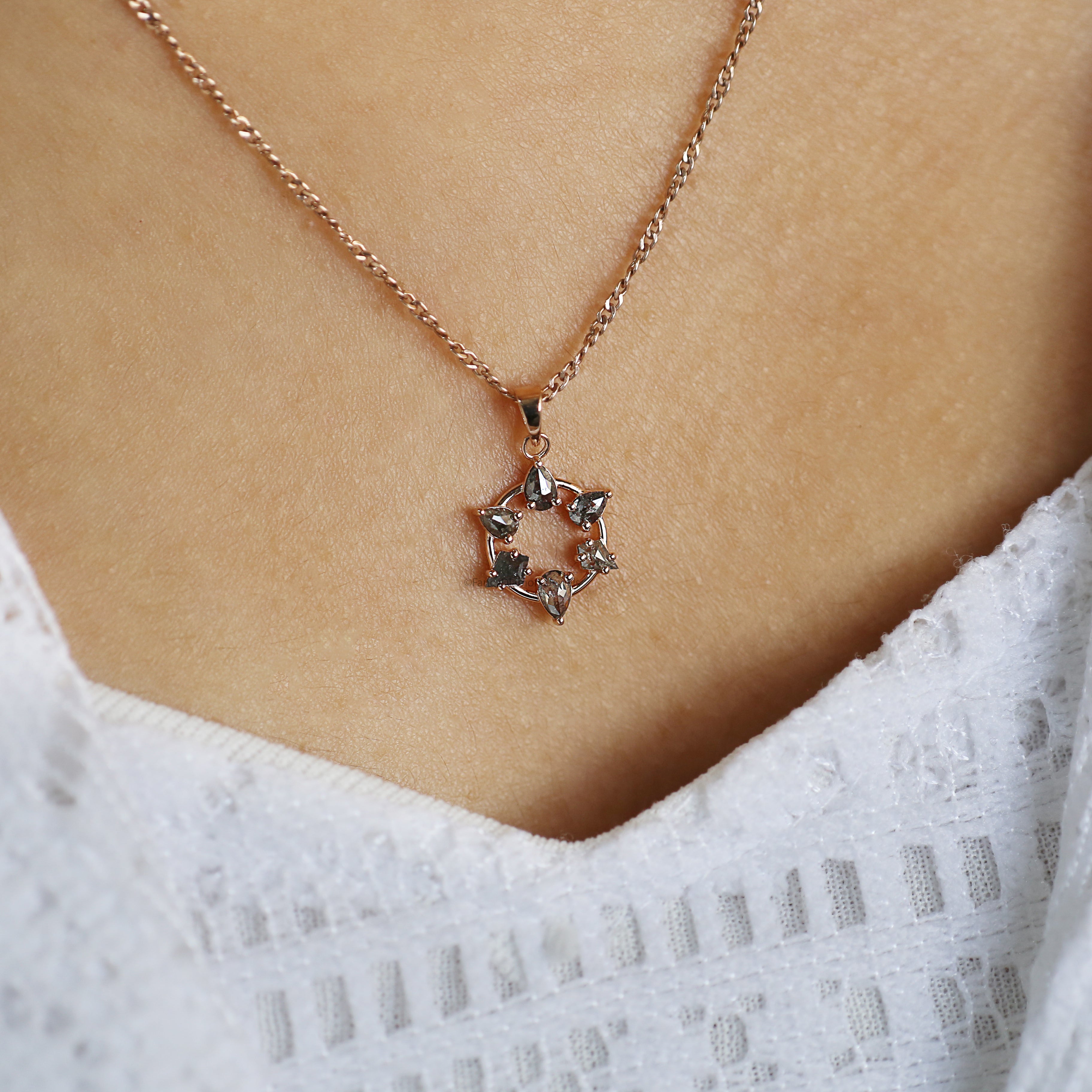 0.49 Ct Mix Shape Salt And Pepper Diamond Pendant Mix Shape Diamond Pendant 14K Solid Rose Gold Silver Engagement Pendant KDN2385