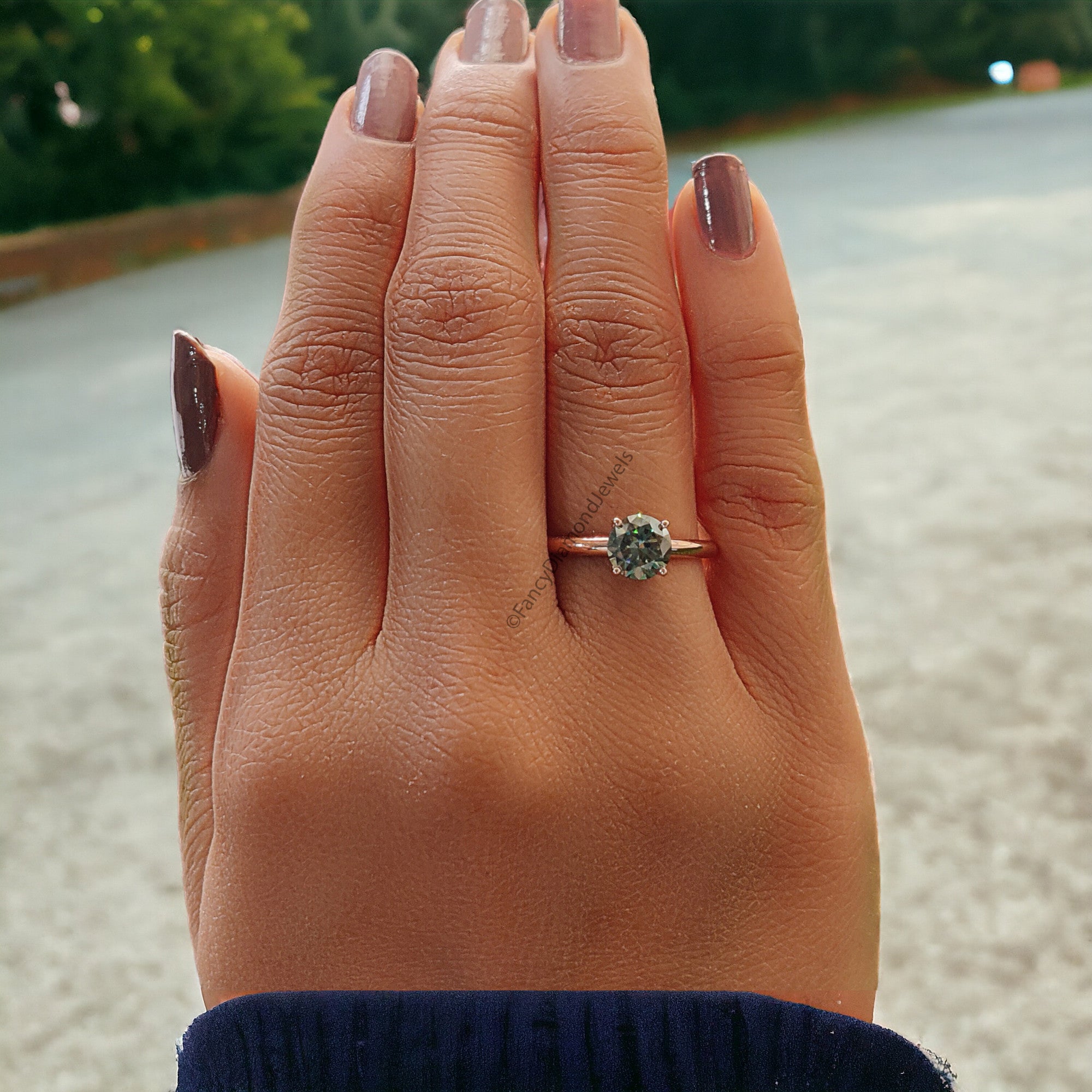0.80 CT Aqua Blue Green Round Brilliant Moissanite Ring 10k/14k/18k Solid Rose Gold Ring Solitaire Engagement Ring Moissanite Ring FD13