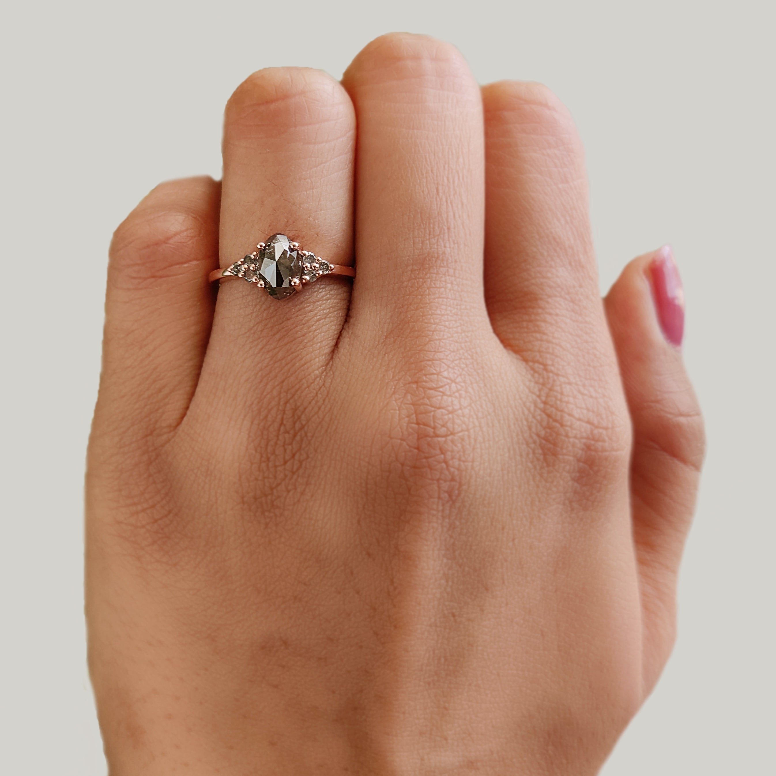 Marquise Cut Salt And Pepper Diamond Ring 1.36 Ct 8.00 MM Marquise Diamond Ring 14K Solid Rose Gold Engagement Ring Gift For Her KDL3474