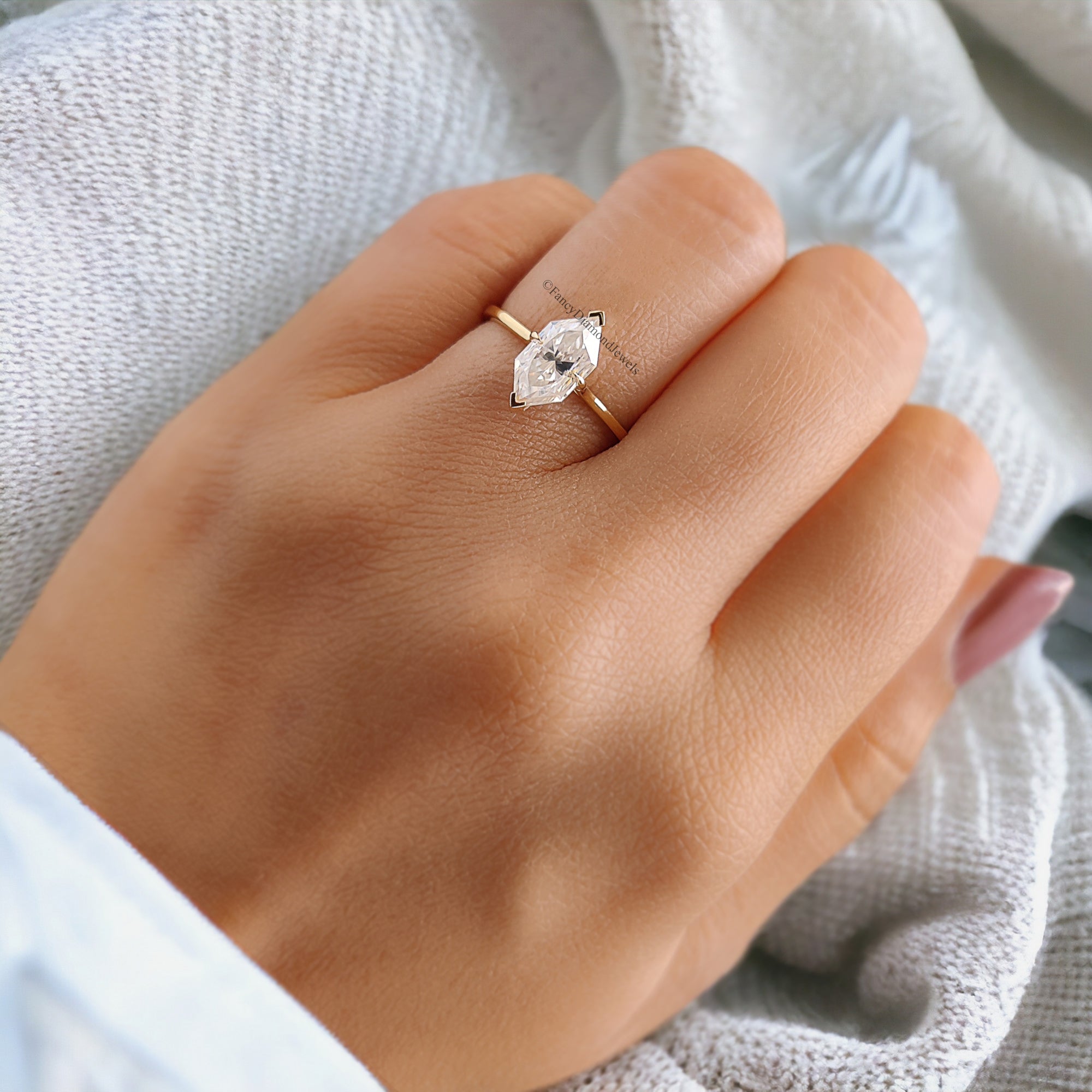 1.20 CT Dutch Marquise Cut Colorless Moissanite Ring Marquise Solitaire Engagement Ring 14K Solid Gold V Prong Set Ring For Beloved FD110