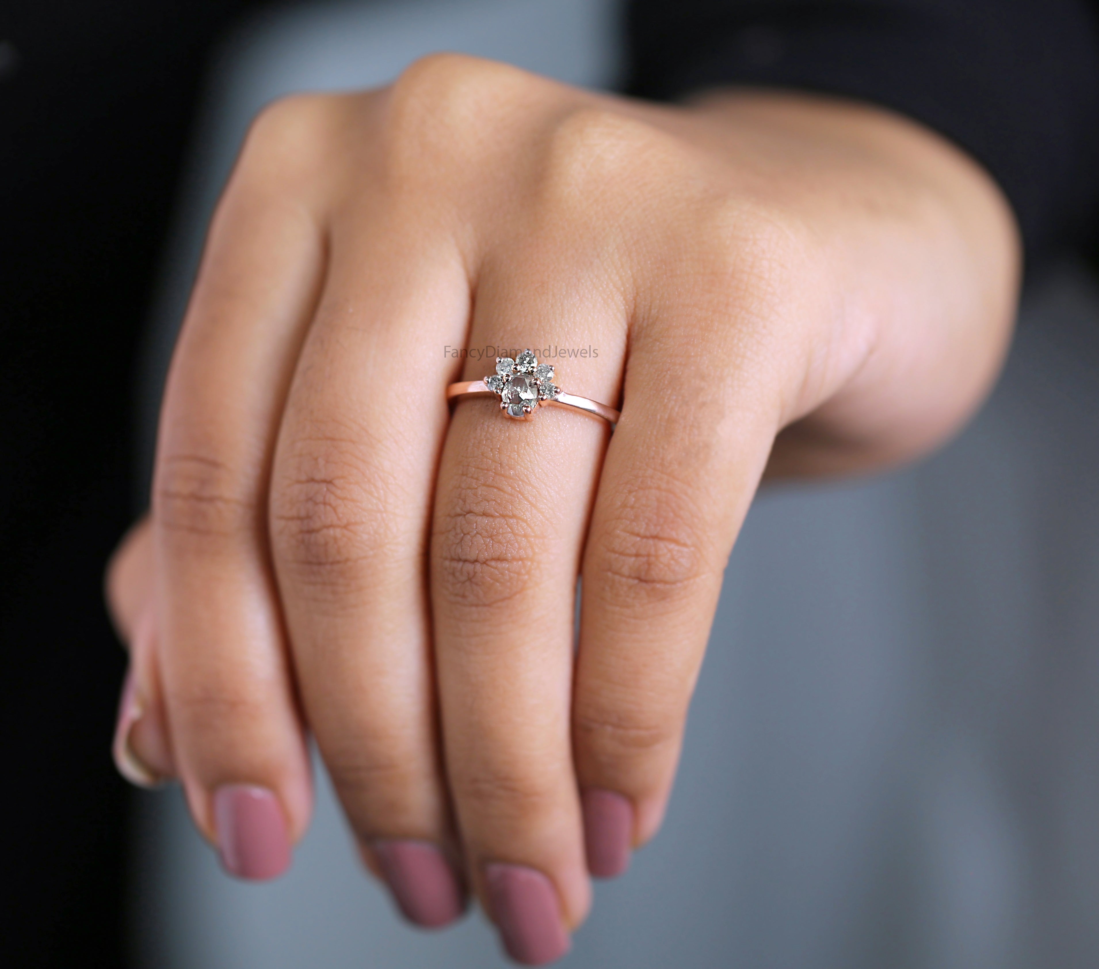 Oval Salt And Pepper Diamond Ring, Salt And Pepper Oval Diamond Engagement Ring, Oval Diamond Ring, Oval Cut Ring, Oval Shape Ring, KD1146