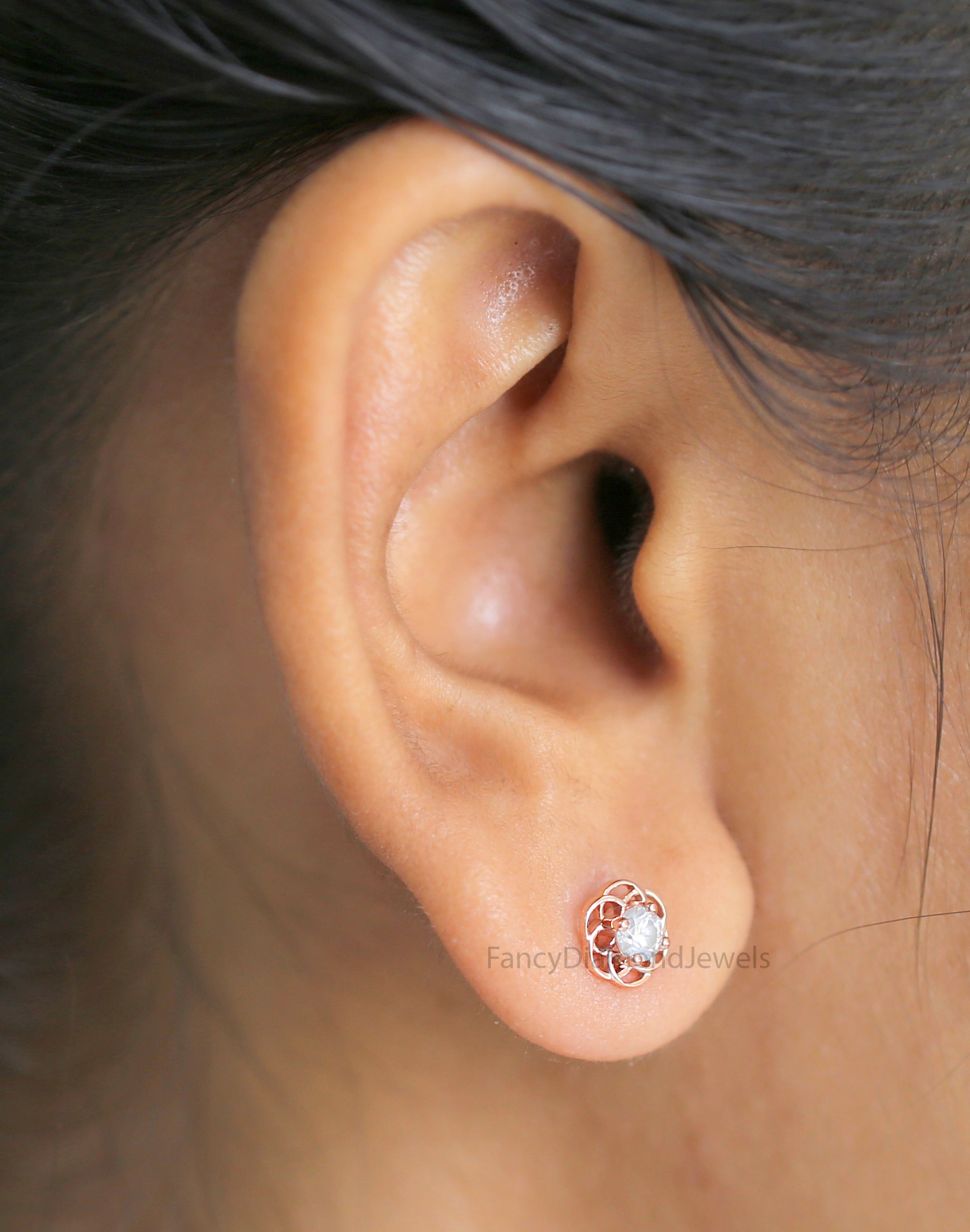 Round Salt And Pepper Diamond Earring 0.37 Ct 3.60 MM Round Diamond Earring 14K Rose Gold Silver Engagement Earring Gift For Her QN1870