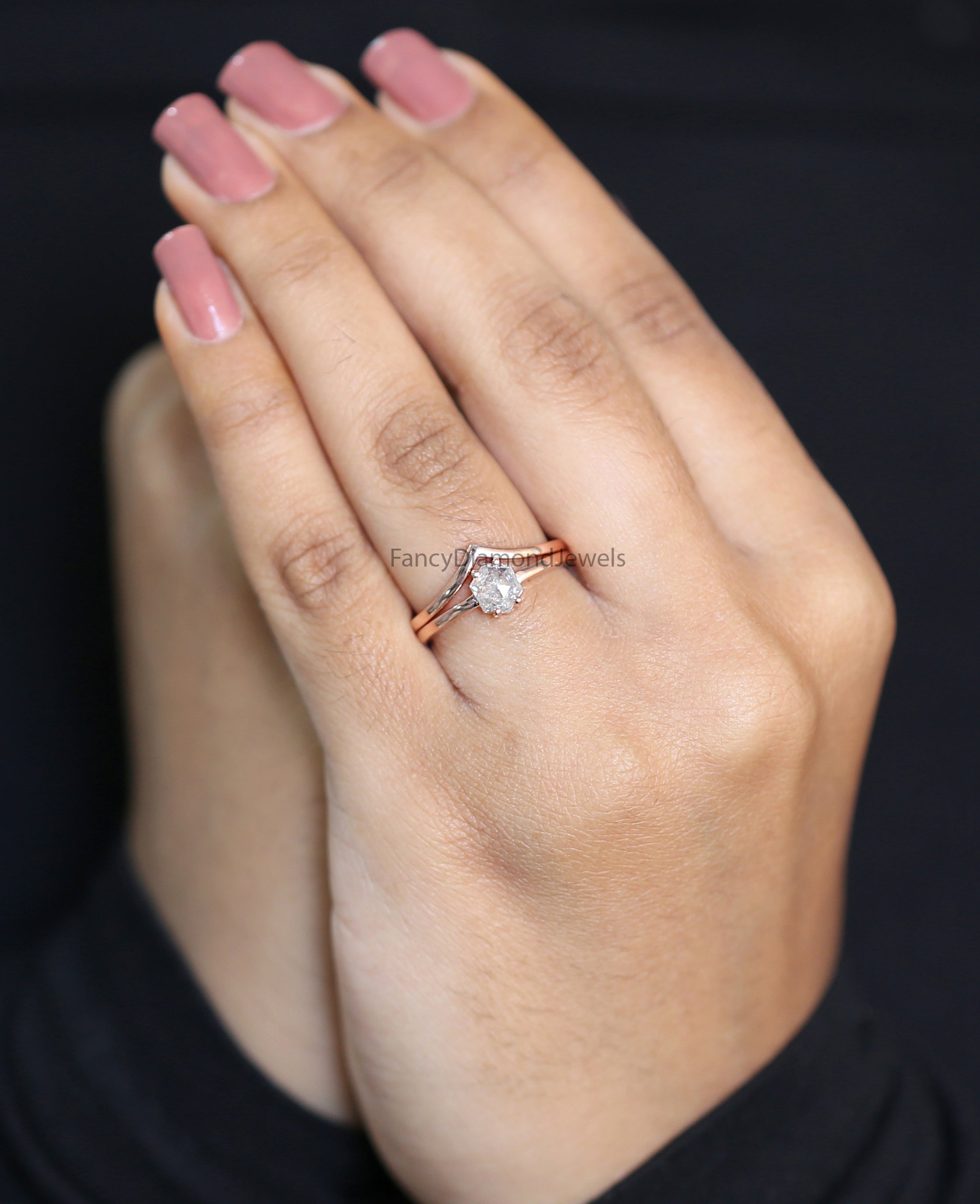 Hexagon Cut Salt And Pepper Diamond Ring 0.78 Ct 6.15 MM Hexagon Diamond Ring 14K Solid Rose Gold Silver Engagement Ring Gift For Her QN2183