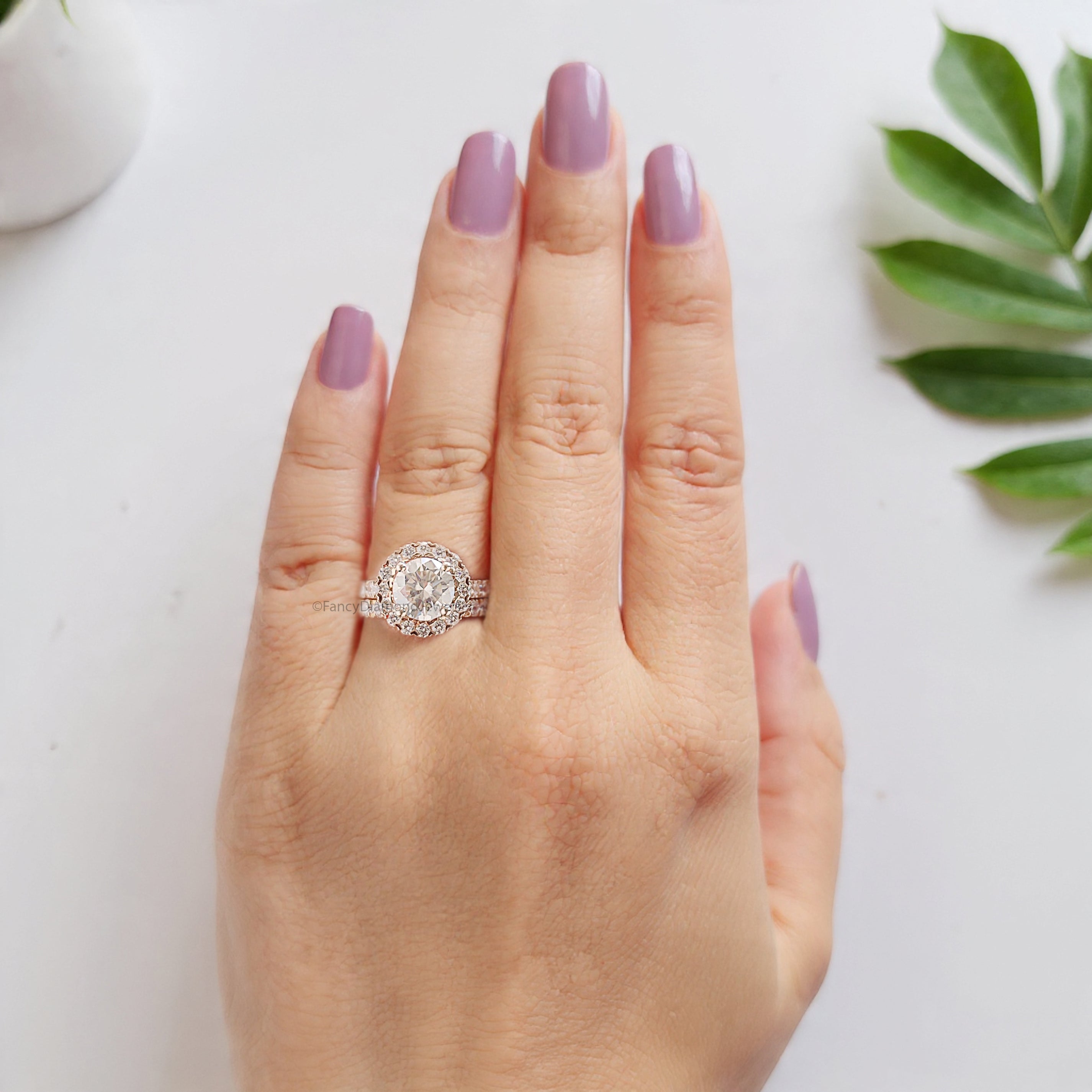 1.00 CT Round Lab Grown Diamond Promise Ring Set Round Diamond Set in Halo Ring Round Diamond Engagement Ring Gift For Wedding Ring FD471