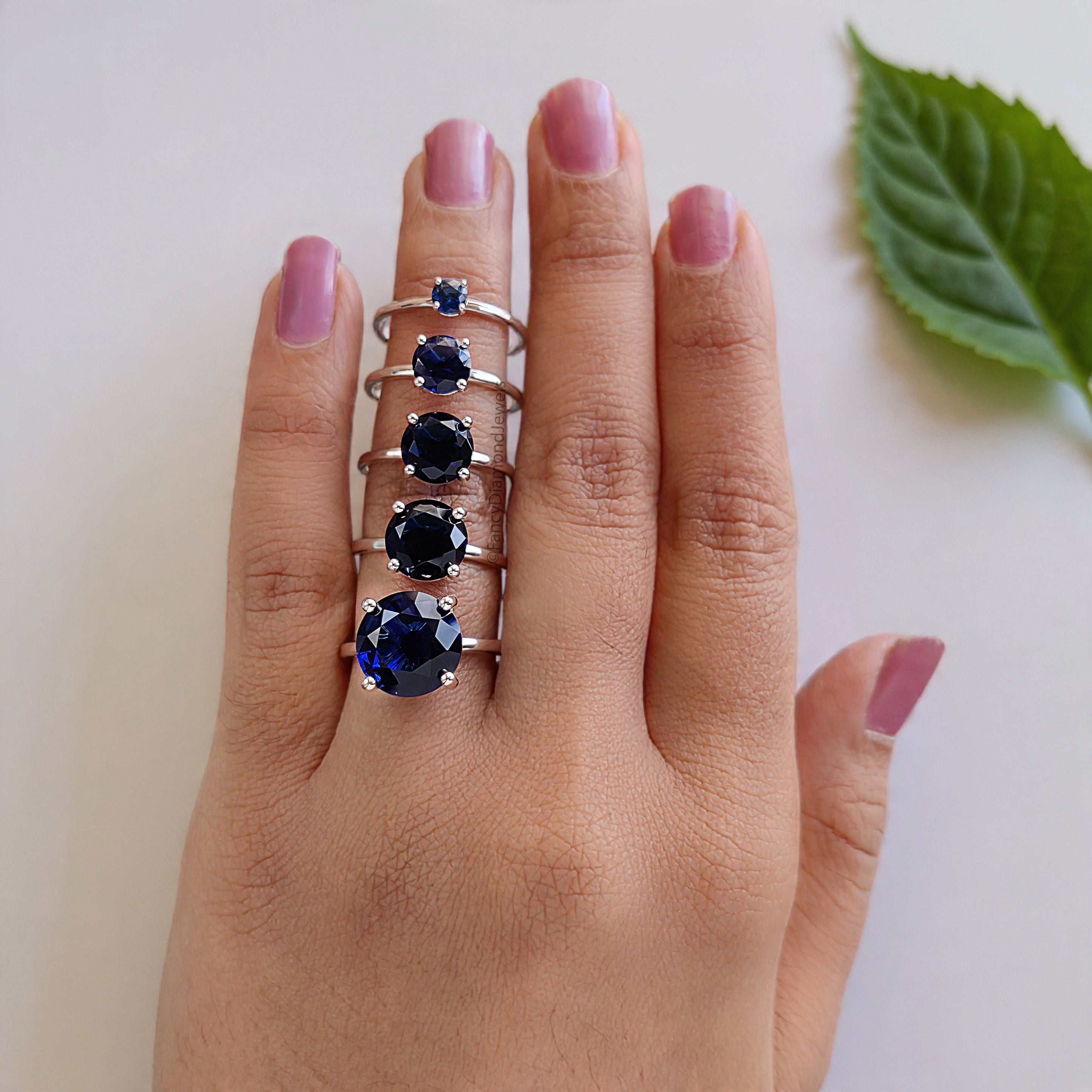 Round Blue sapphire stone engagement ring 11mm 9mm 8mm 6.50mm 4mm ring silver simulant Ring Solitaire ring Diamond ring Gift for her FD504