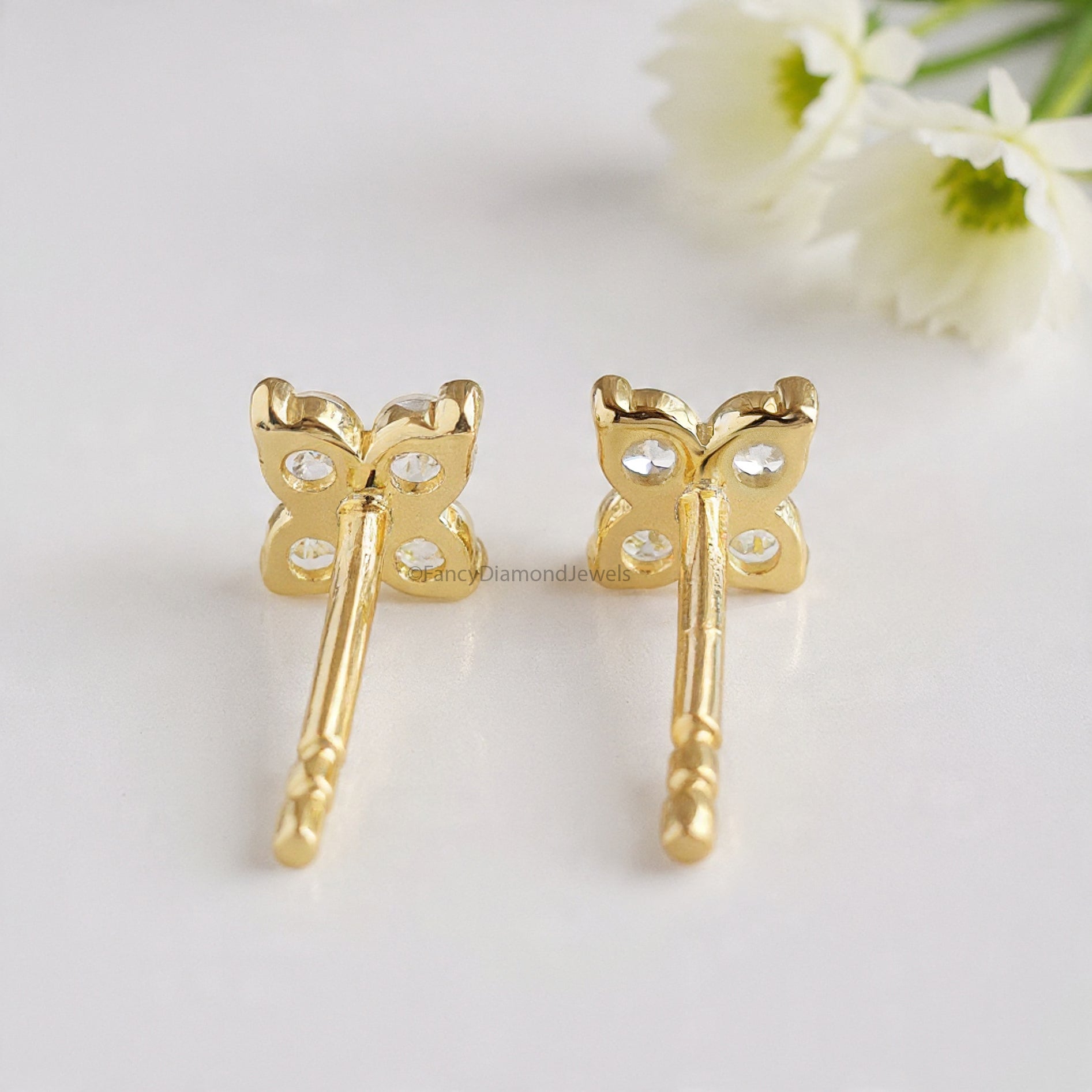 Flower Stud Earring Round White Diamond Earring Round Brilliant Shape Earring Prong Earring Engagement Earring Gift For Her FD509