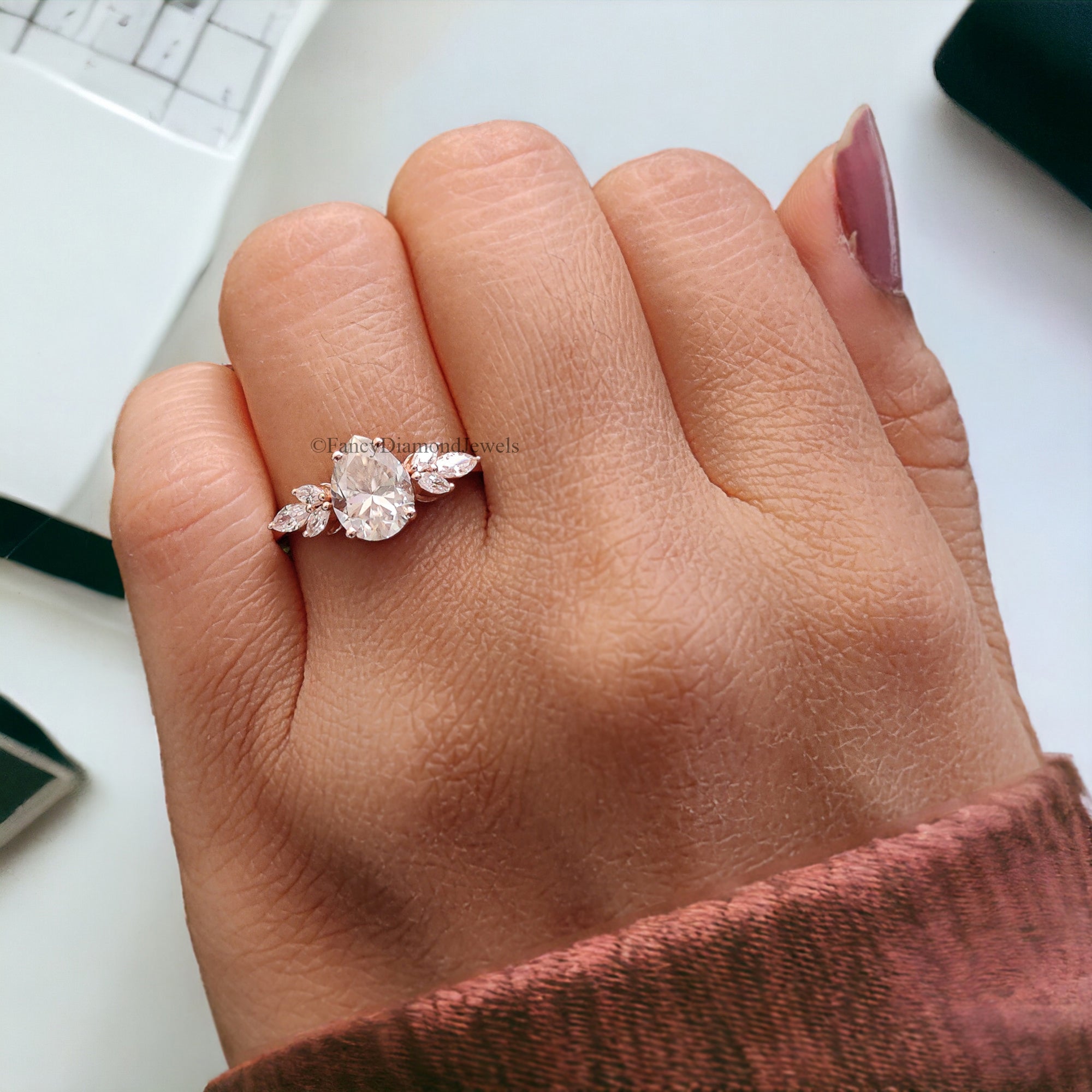 Pear shaped Moissanite Engagement ring 1.80 CTW Vintage Unique Solid Gold Marquise Diamond wedding ring Bridal Promise gift for woman FD34