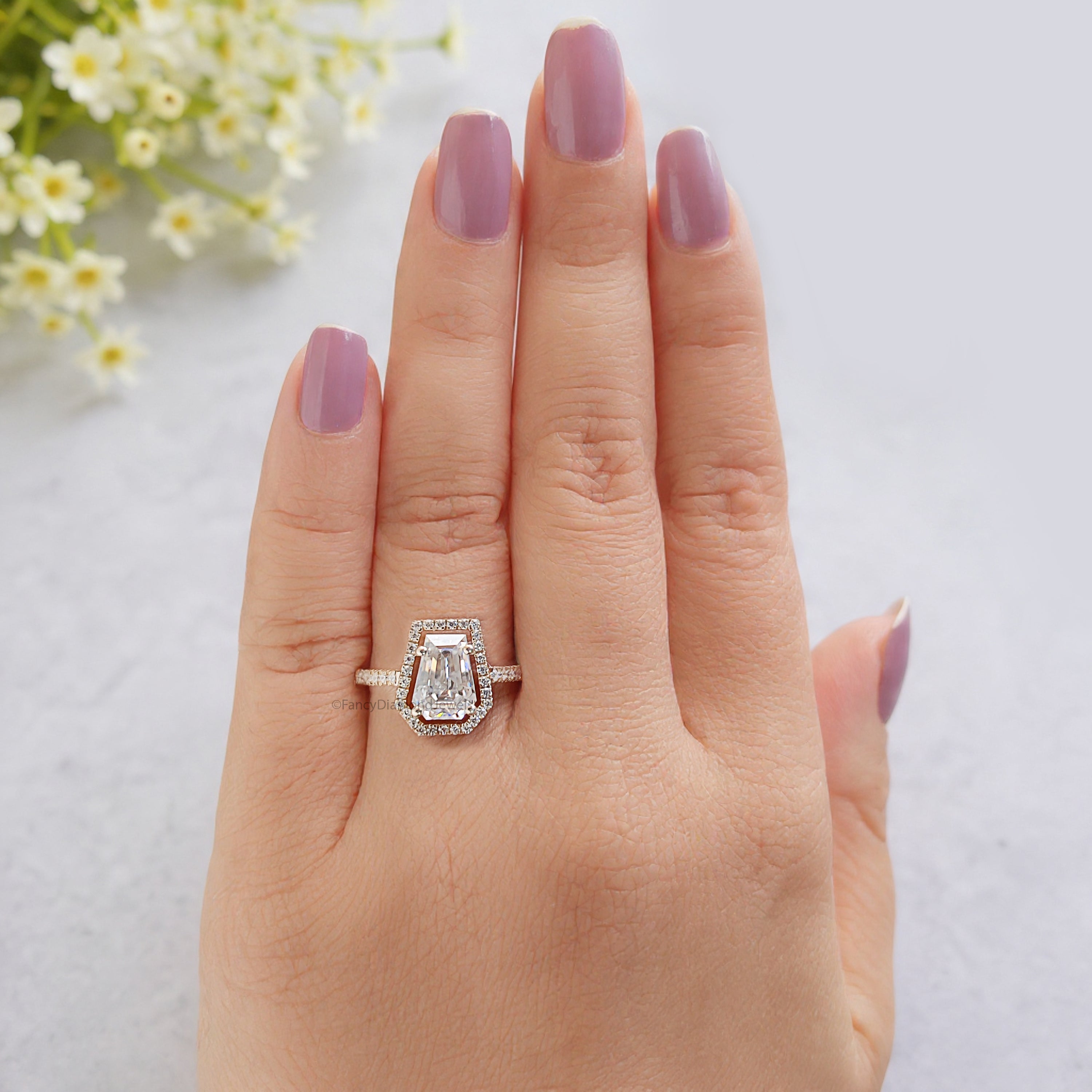 1.55 CT Coffin Lab Grown Diamond Promise Ring Coffin Diamond Halo/ Prong Set Ring Coffin Diamond Engagement Ring Gift For Wedding Ring FD474