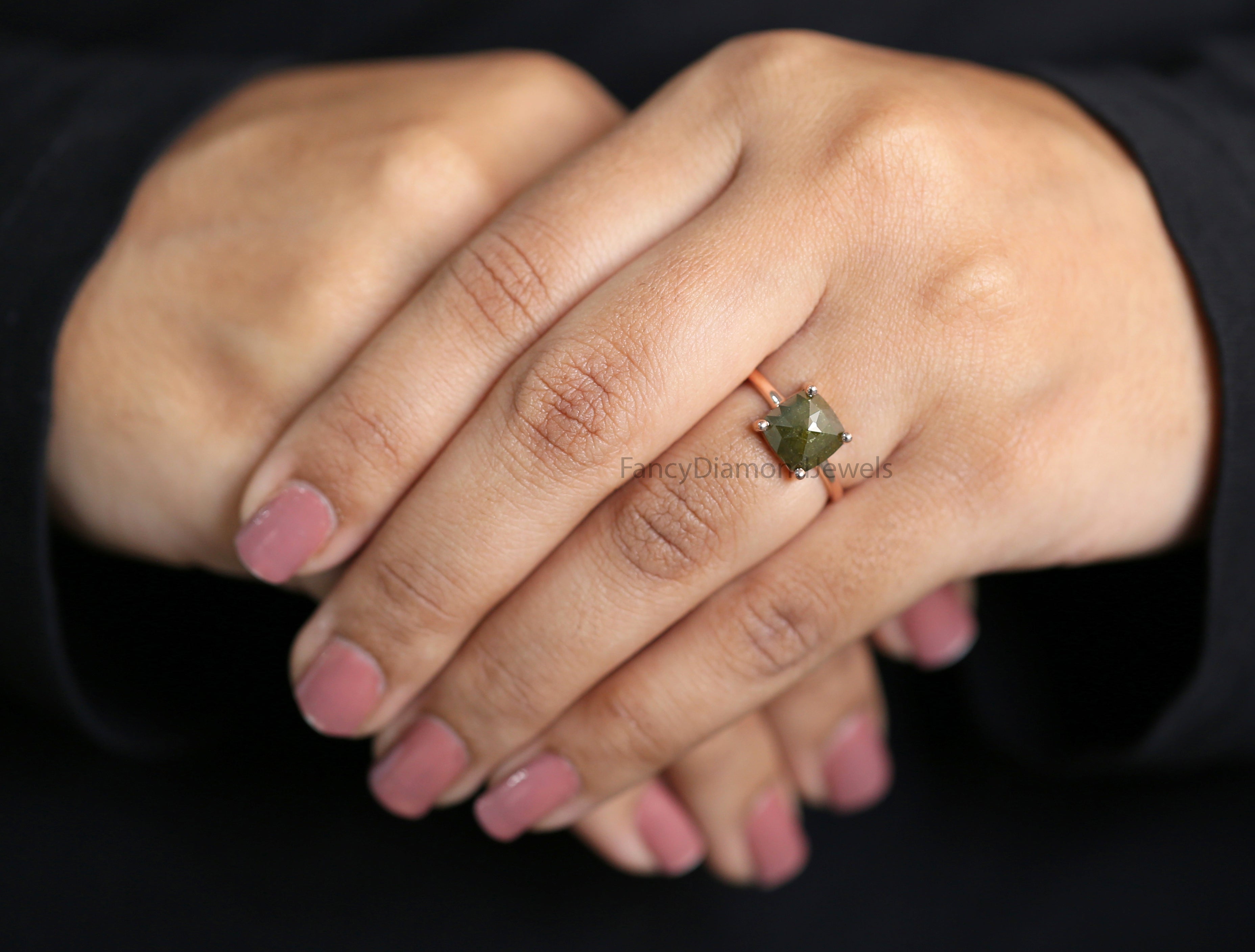Square Cut Green Color Diamond Ring 2.60 Ct 8.05 MM Square Shape Diamond Ring 14K Solid Rose Gold Silver Engagement Ring Gift For Her QL2464