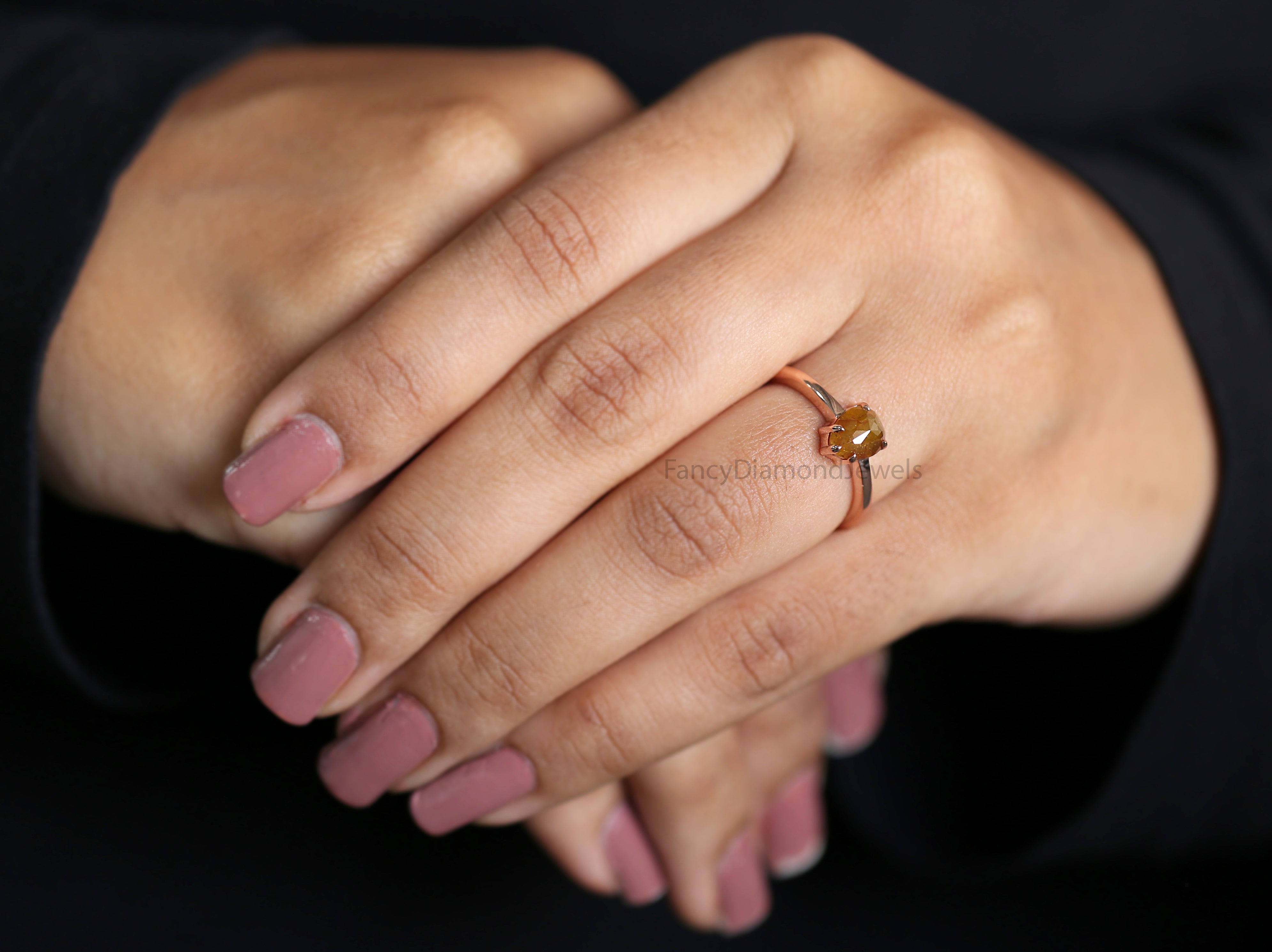Pear Cut Brown Color Diamond Ring 1.10 Ct 7.23 MM Pear Diamond Ring 14K Solid Rose Gold Silver Pear Engagement Ring Gift For Her QL2845