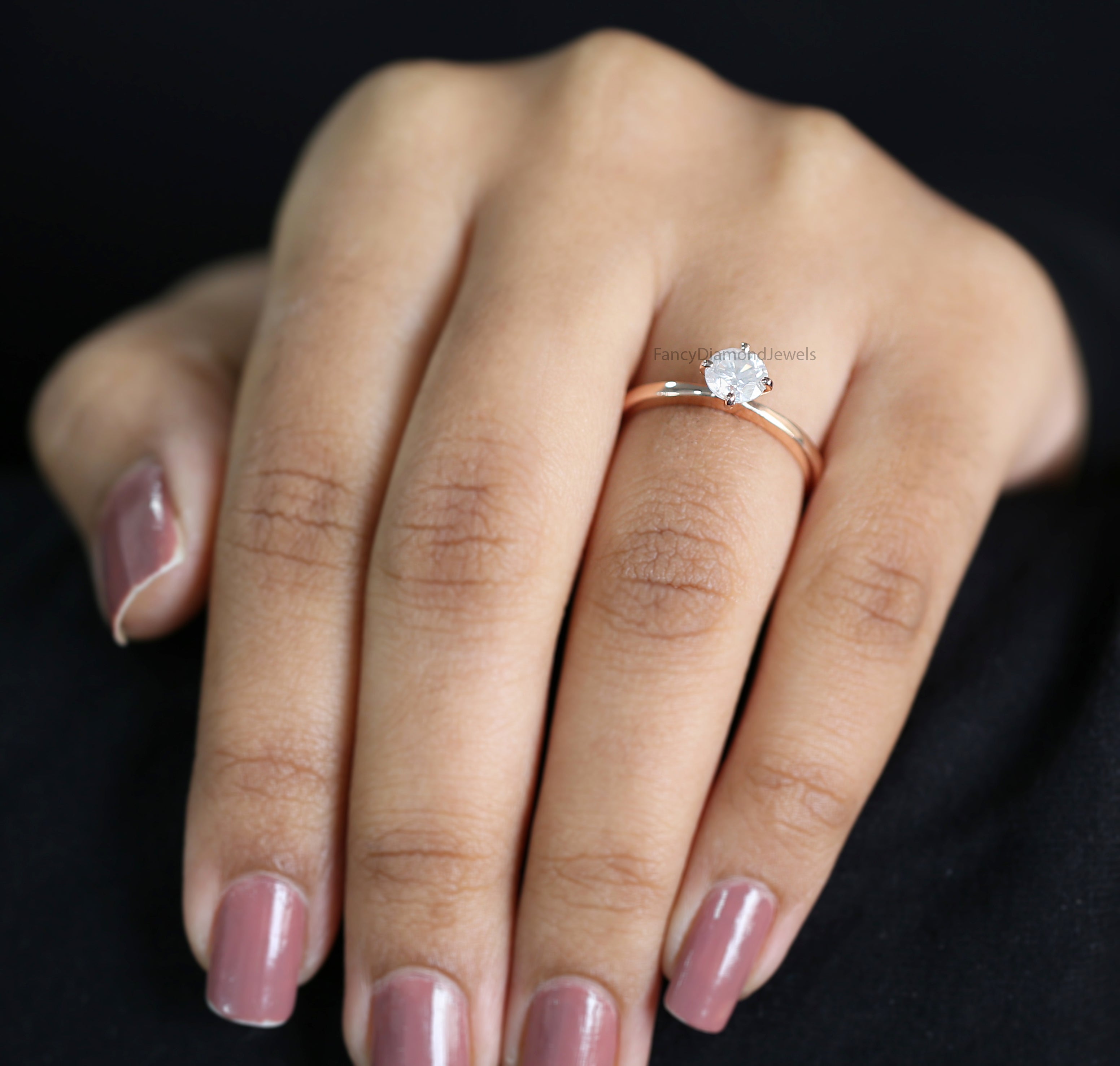 Round Cut White Color Diamond Ring 0.73 Ct 5.55 MM Round Shape Diamond Ring 14K Solid Rose Gold Silver Engagement Ring Gift For Her QL318