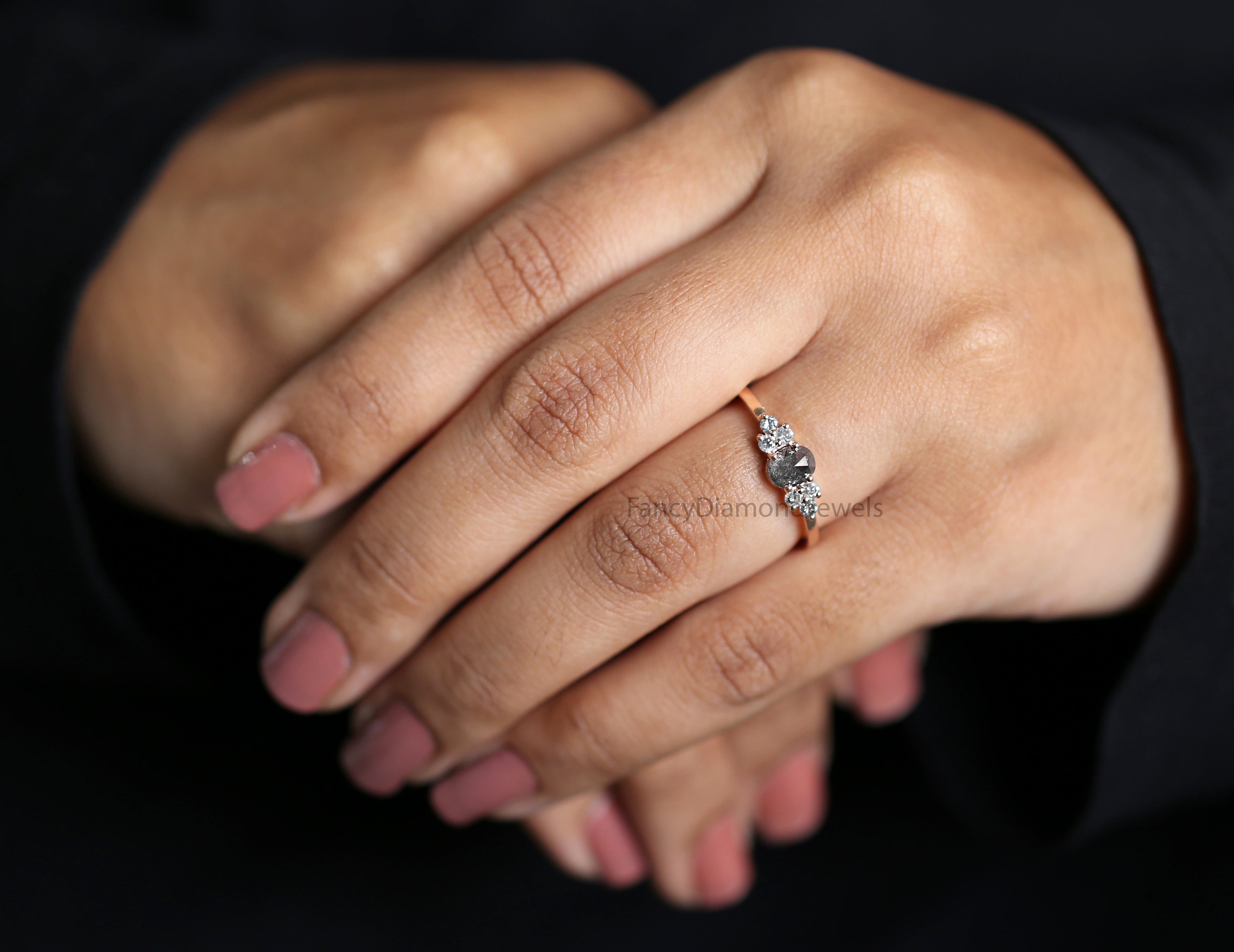 Oval Salt And Pepper Diamond Ring, Salt And Pepper Oval Diamond Engagement Ring, Solitaire Ring, Oval Cut Ring, Oval Shape Ring, KD1106