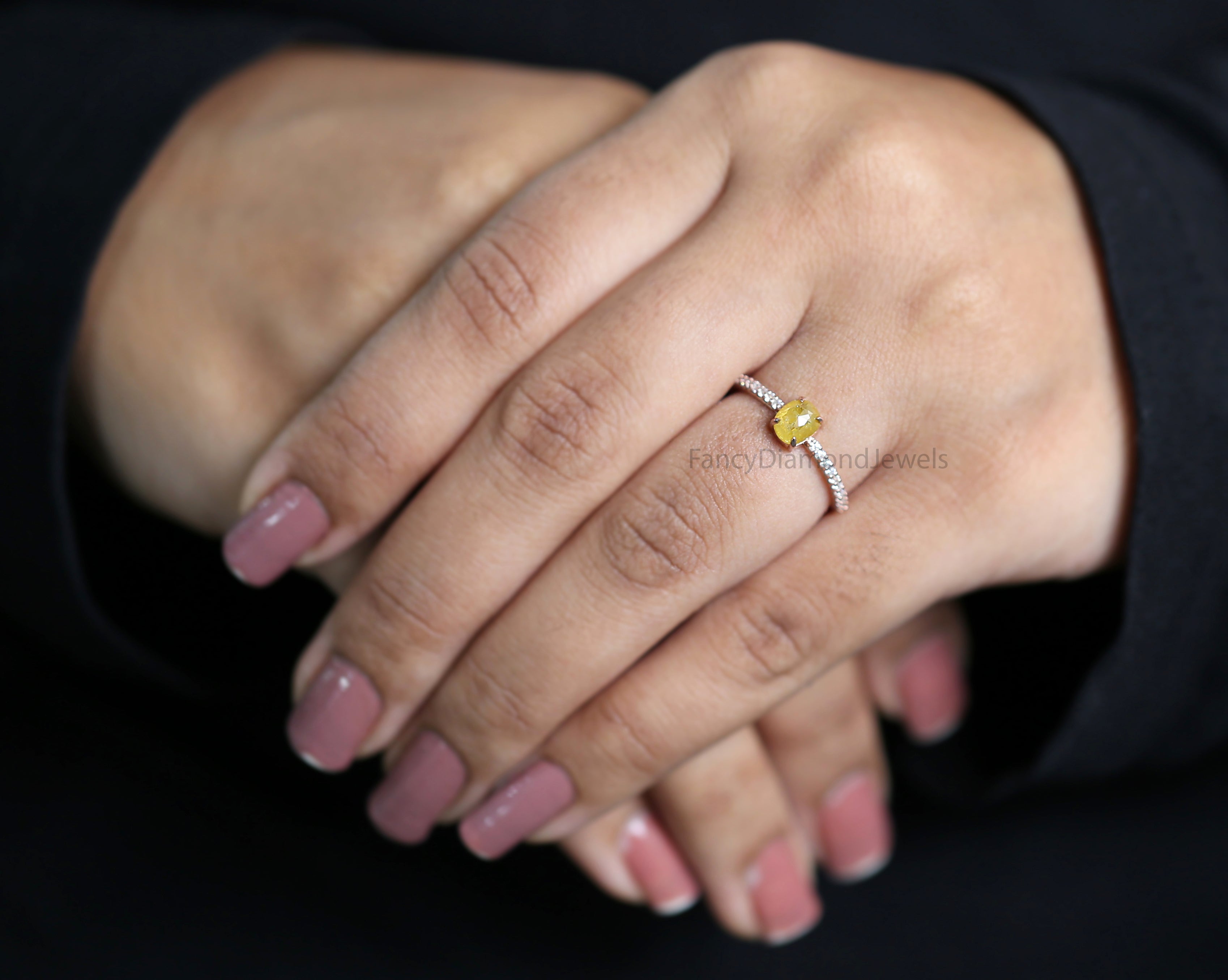 Oval Shape Yellow Color Diamond Ring 0.71 Ct 5.58 MM Oval Cut Diamond Ring 14K Solid Rose Gold Silver Engagement Ring Gift For Her QK2678