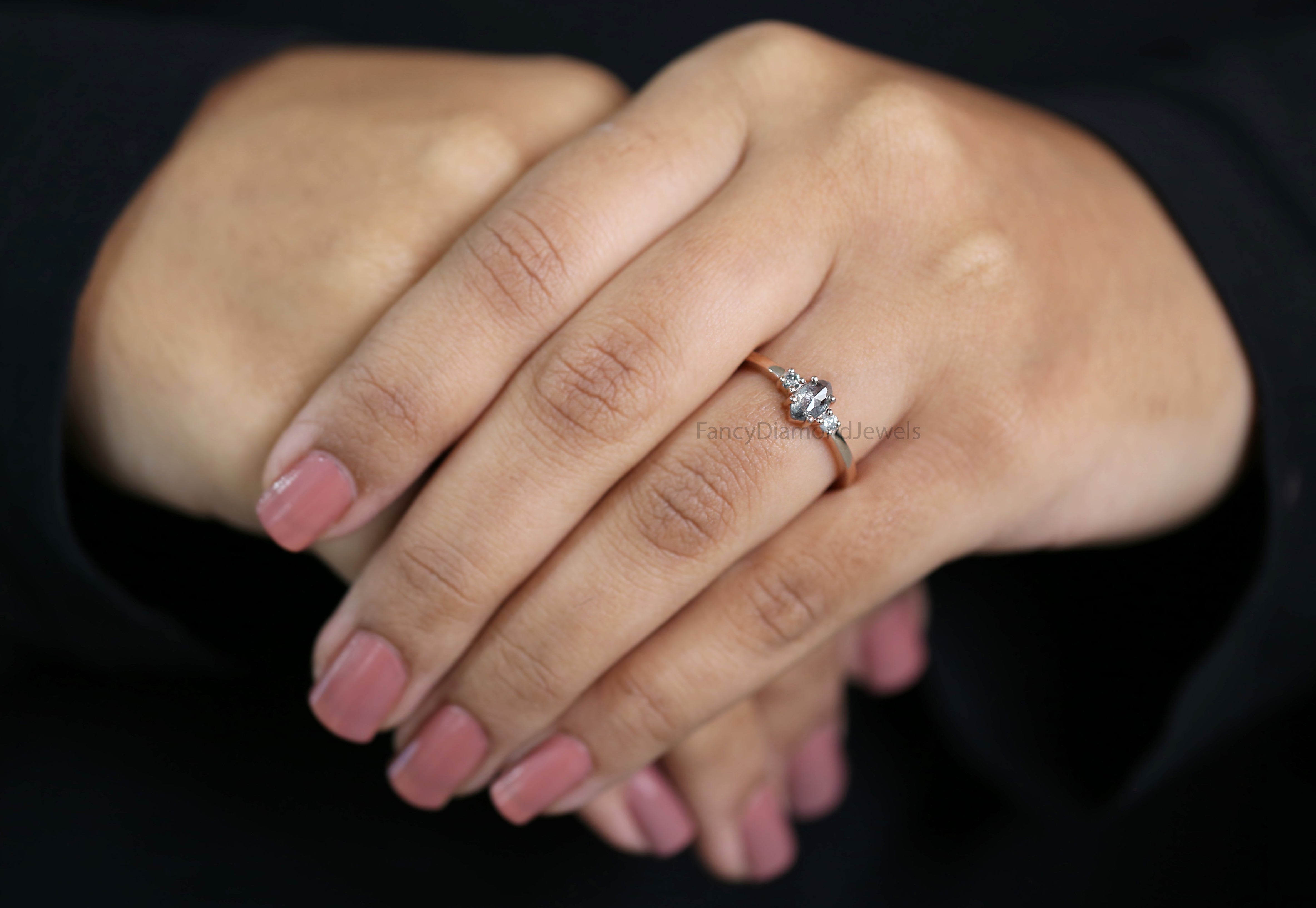 Marquise salt and pepper Diamond Ring, Salt and pepper Marquise Diamond Engagement Ring, Marquise Diamond Ring, Marquise Shape Ring, KD1152
