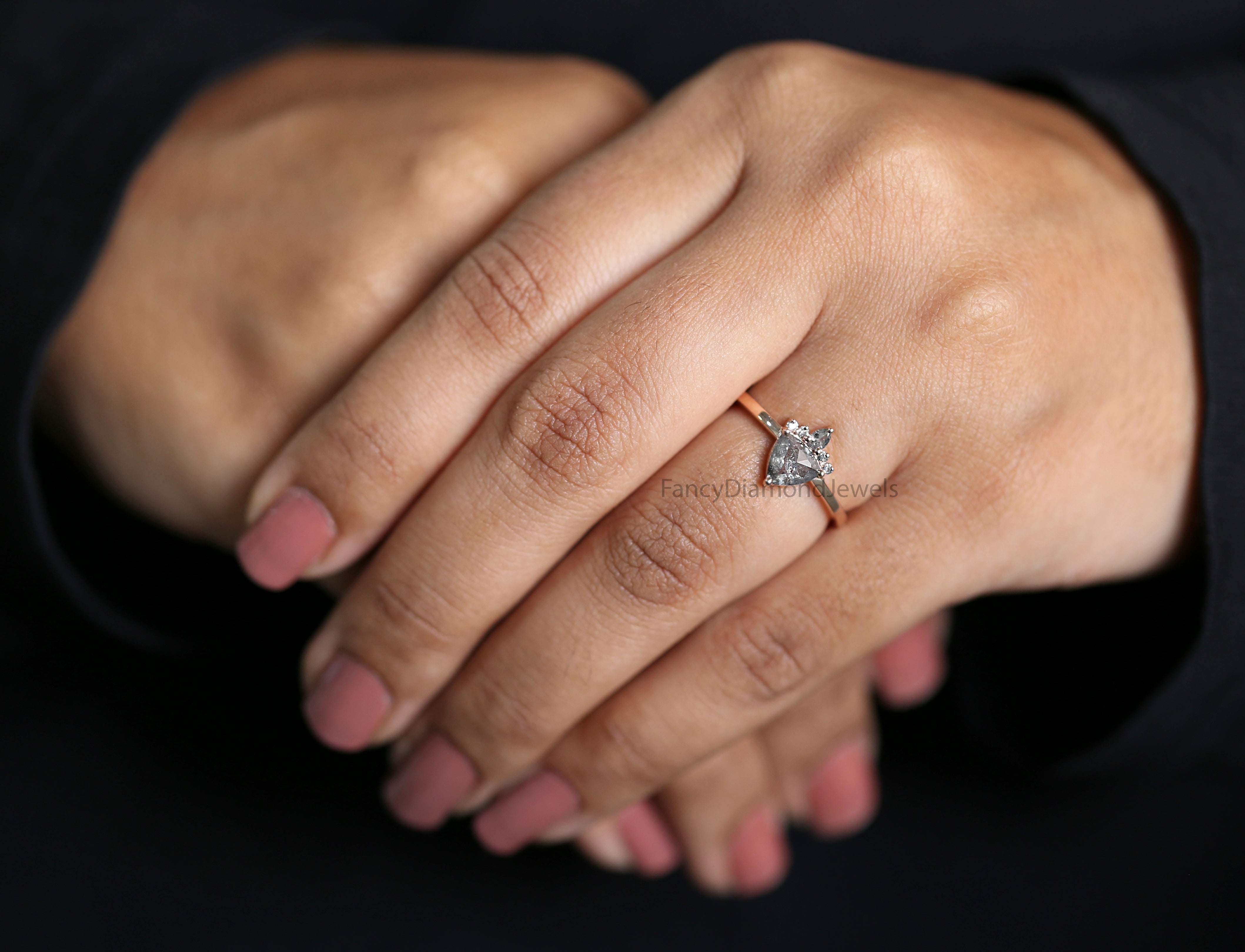 Triangle Salt And Pepper Diamond Ring, Engagement Ring, Triangle Shape Diamond Ring, Trillion Raw Diamond Ring, Solitaire Ring, KD1107