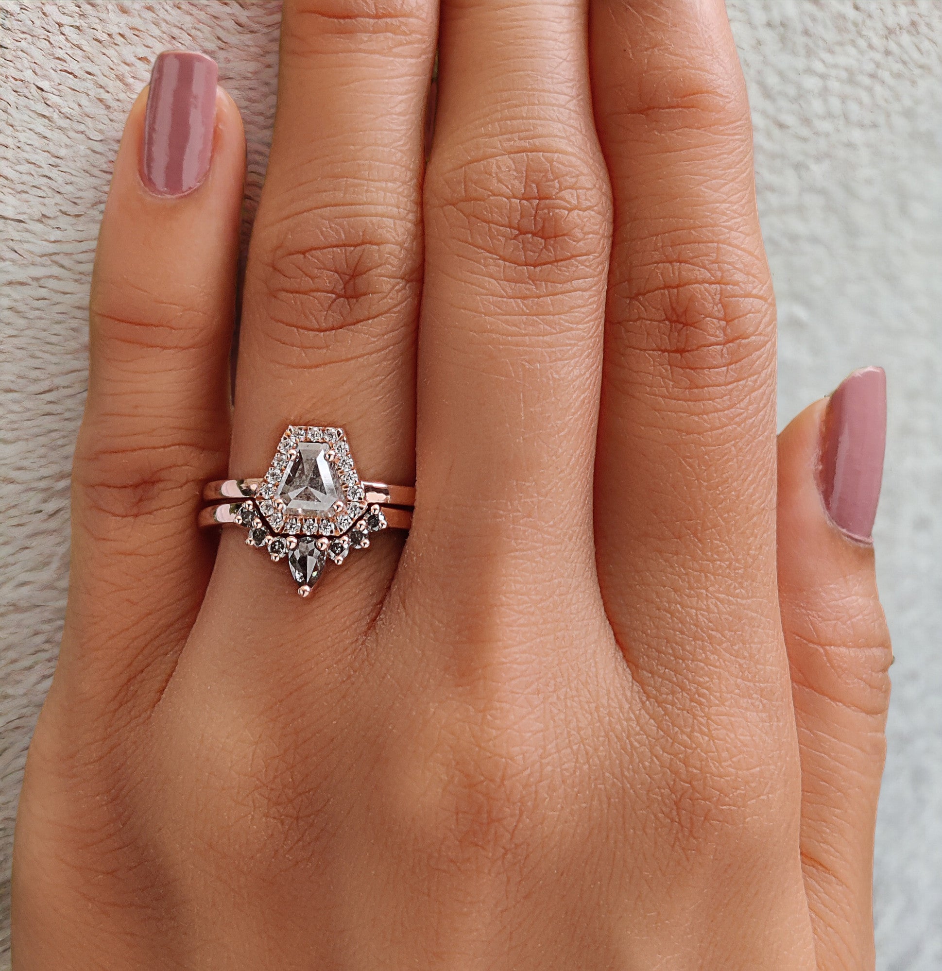 Coffin Cut Salt And Pepper Diamond Ring 0.78 Ct 5.70 MM Coffin Diamond Ring 14K Solid Rose Gold Silver Engagement Ring Gift For Her QL8907
