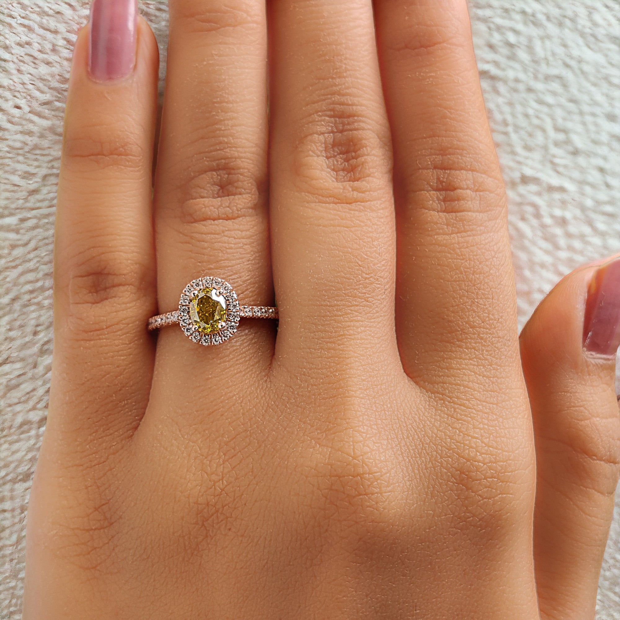 Oval Cut Yellow Color Diamond Ring 0.73 Ct 5.70 MM Oval Shape Diamond Ring 14K Solid Rose Gold Silver Engagement Ring Gift For Her QL6455