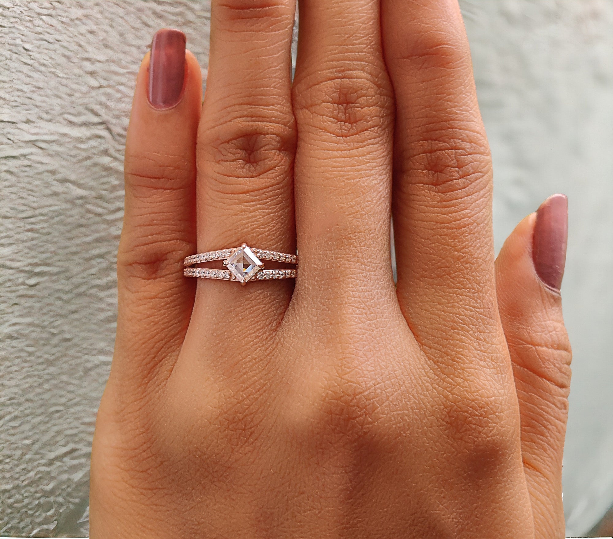 Kite Cut Salt And Pepper Diamond Ring 0.40 Ct 5.91 MM Kite Diamond Ring 14K Solid Rose Gold Silver Kite Engagement Ring Gift For Her QL2680