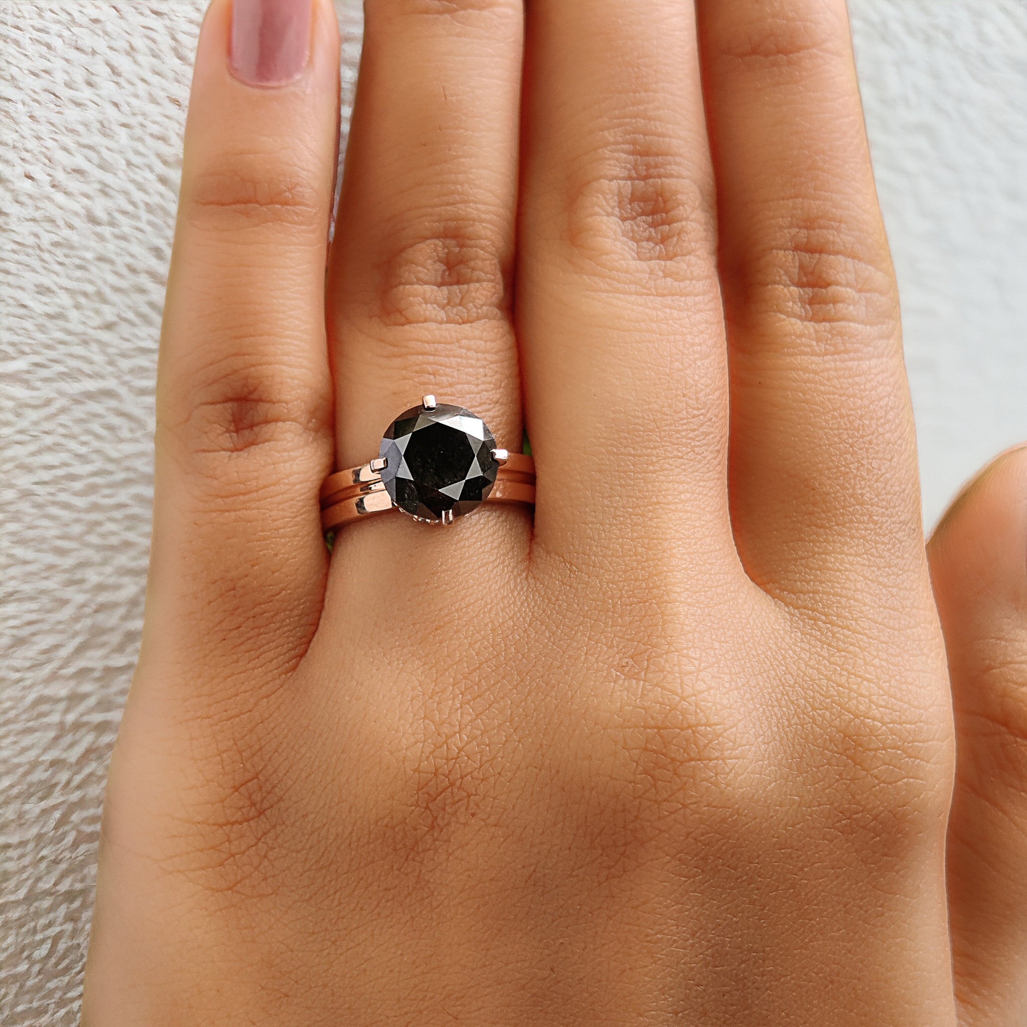 Round Cut Black Color Diamond Ring 3.76 Ct 9.30 MM Round Shape Diamond Ring 14K Solid Rose Gold Silver Engagement Ring Gift For Her QL8487