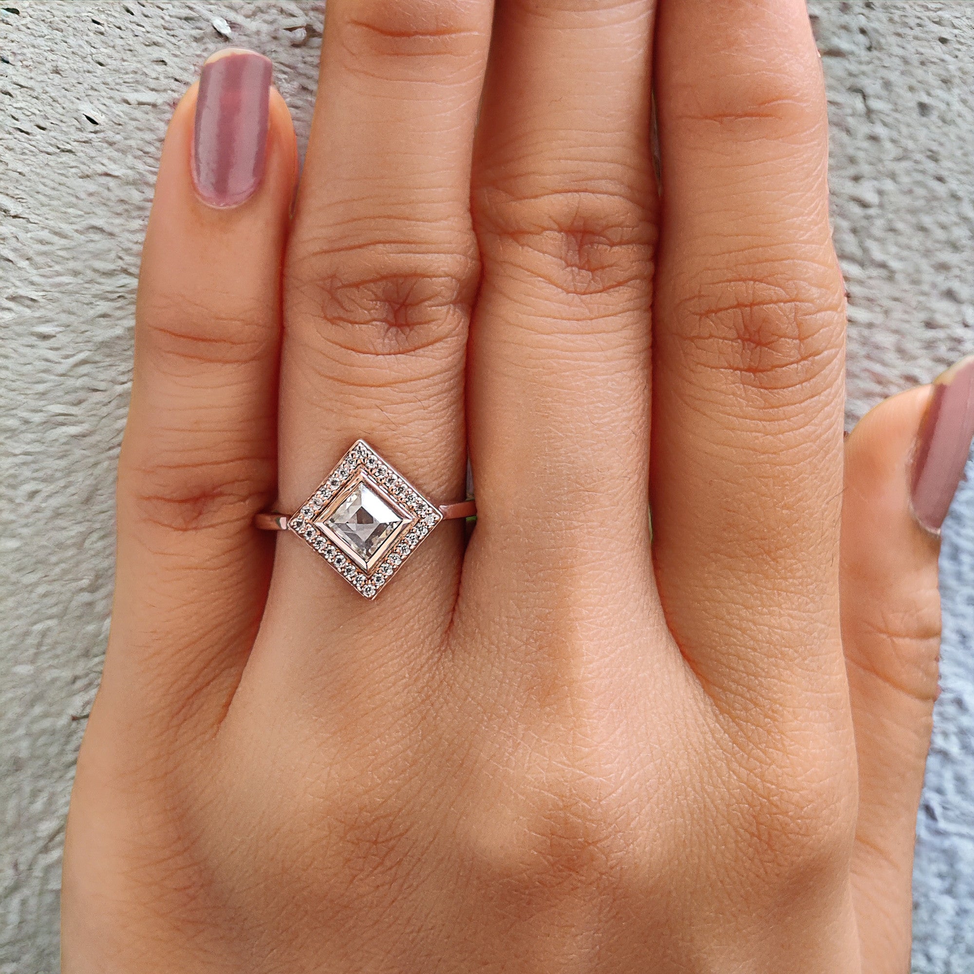 Kite Cut Salt And Pepper Diamond Ring 0.49 Ct 6.28 MM Kite Diamond Ring 14K Solid Rose Gold Silver Kite Engagement Ring Gift For Her QL2686