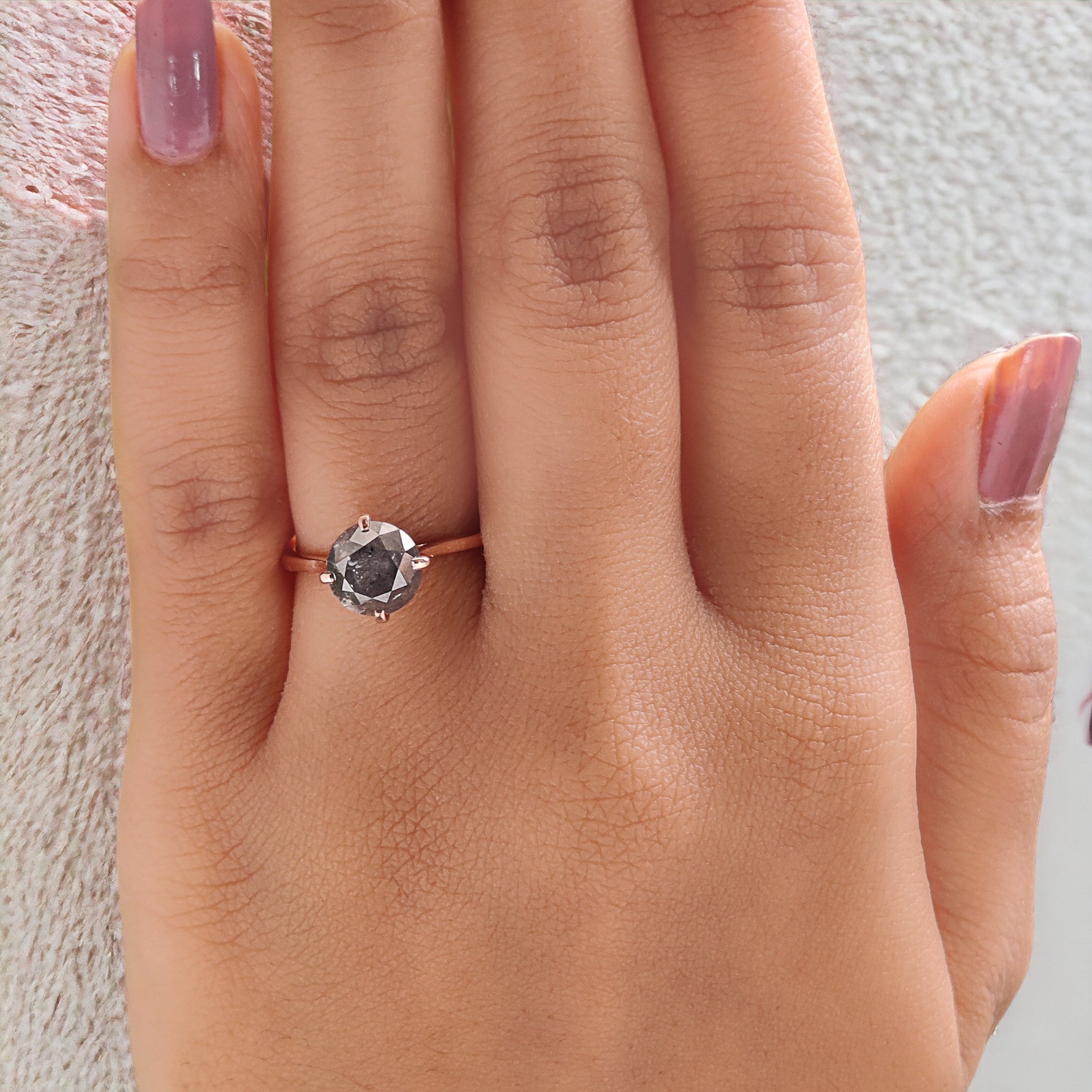 Round Cut Salt And Pepper Diamond Ring 2.11 Ct 7.50 MM Round Diamond Ring 14K Solid Rose Gold Silver Engagement Ring Gift For Her QK1991