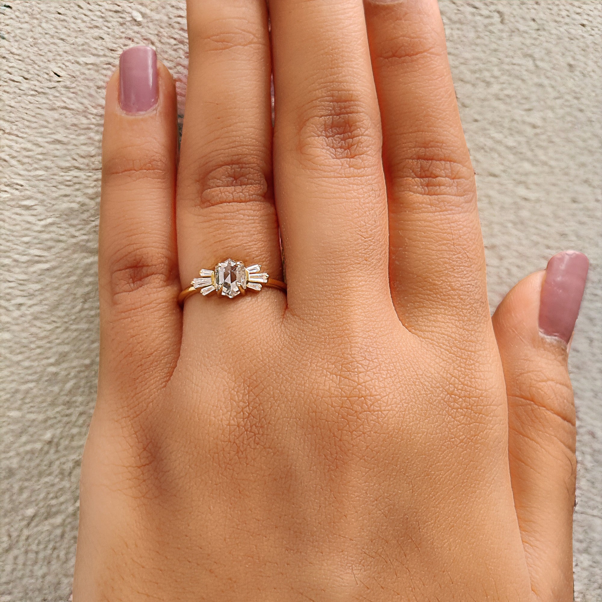 Hexagon Cut Salt And Pepper Diamond Ring 0.84 Ct 6.20 MM Hexagon Diamond Ring 14K Yellow Gold Silver Engagement Ring Gift For Her QL2687