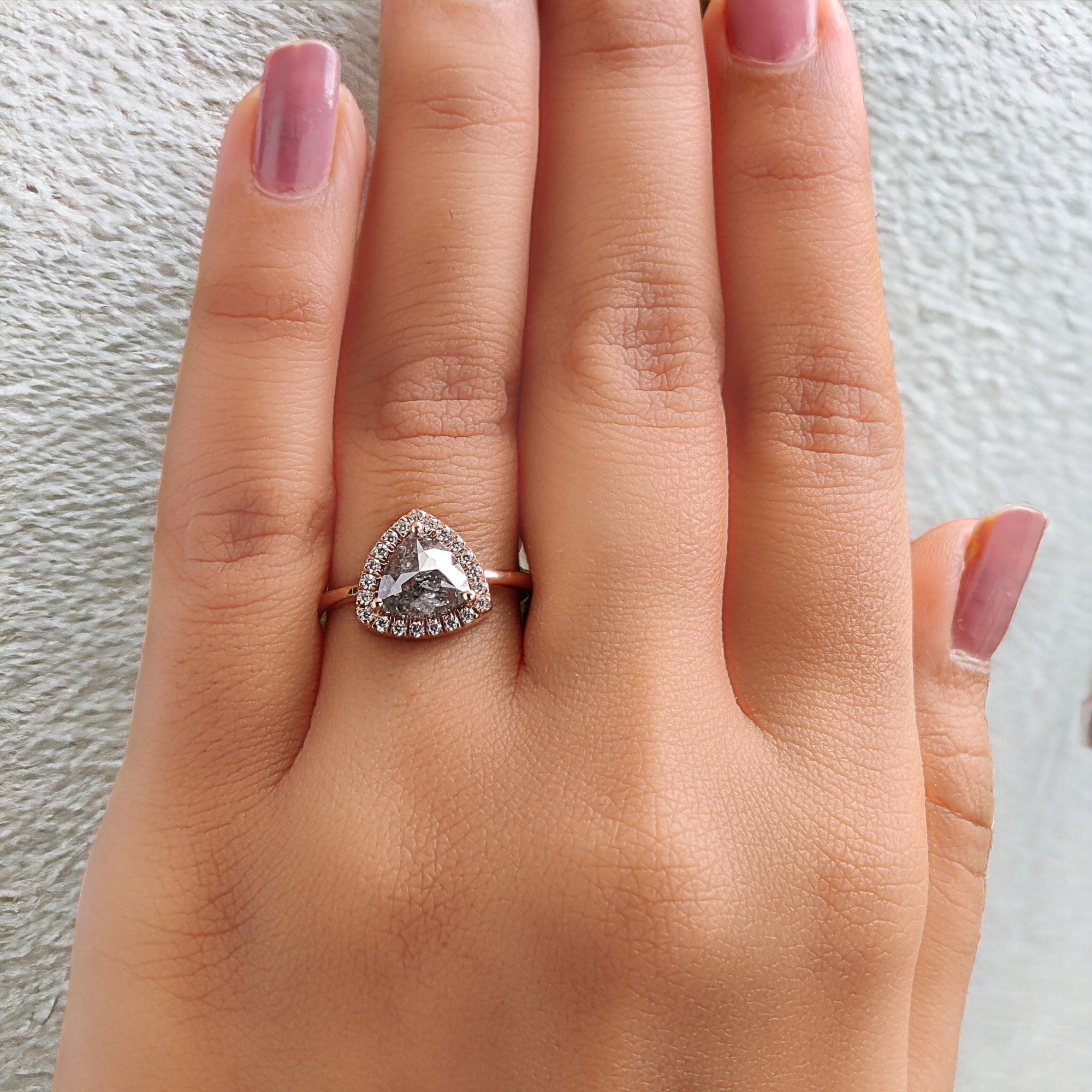 Triangle Salt And Pepper Diamond Ring 1.67 Ct 7.30 MM Triangle Diamond Ring 14K Solid Rose Gold Silver Engagement Ring Gift For Her QL8124