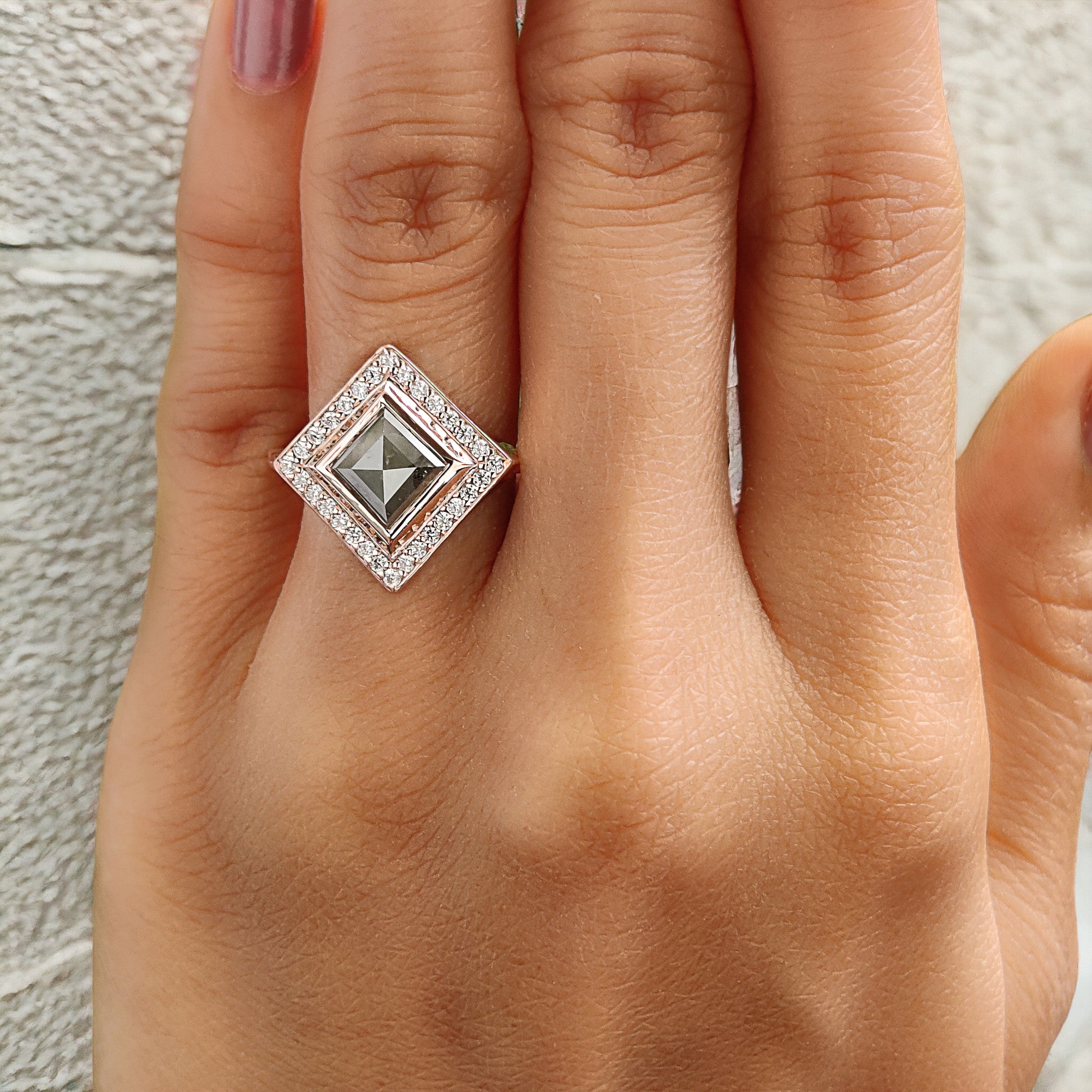 Kite Cut Salt And Pepper Diamond Ring 1.35 Ct 9.00 MM Kite Diamond Ring 14K Solid Rose Gold Silver Kite Engagement Ring Gift For Her QN764