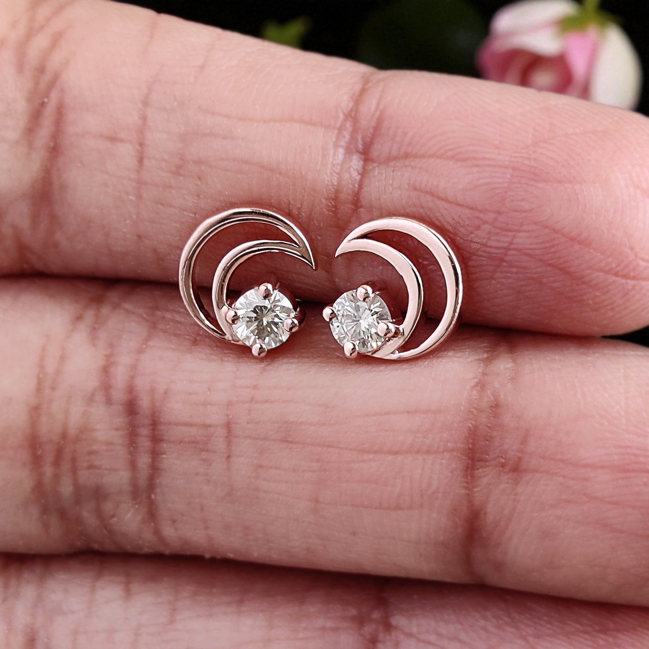 Round White Diamond Earring 0.34 Ct 3.50 MM Round Diamond Earring 14K Solid Rose Gold Silver Round Rose Cut Earring Gift For Her KDN1863