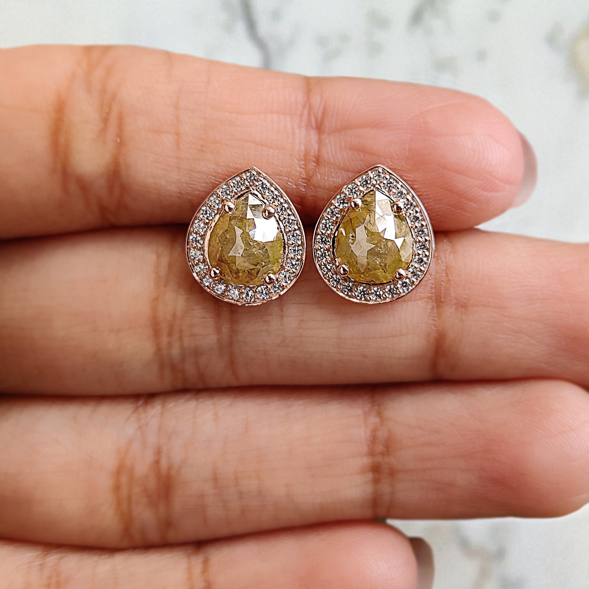 Pear Cut Yellow Color Diamond Earring 2.37 Ct 8.30 MM Pear Diamond Earring 14K Solid Rose Gold Silver Pear Cut Earring Gift For Her KDN7027