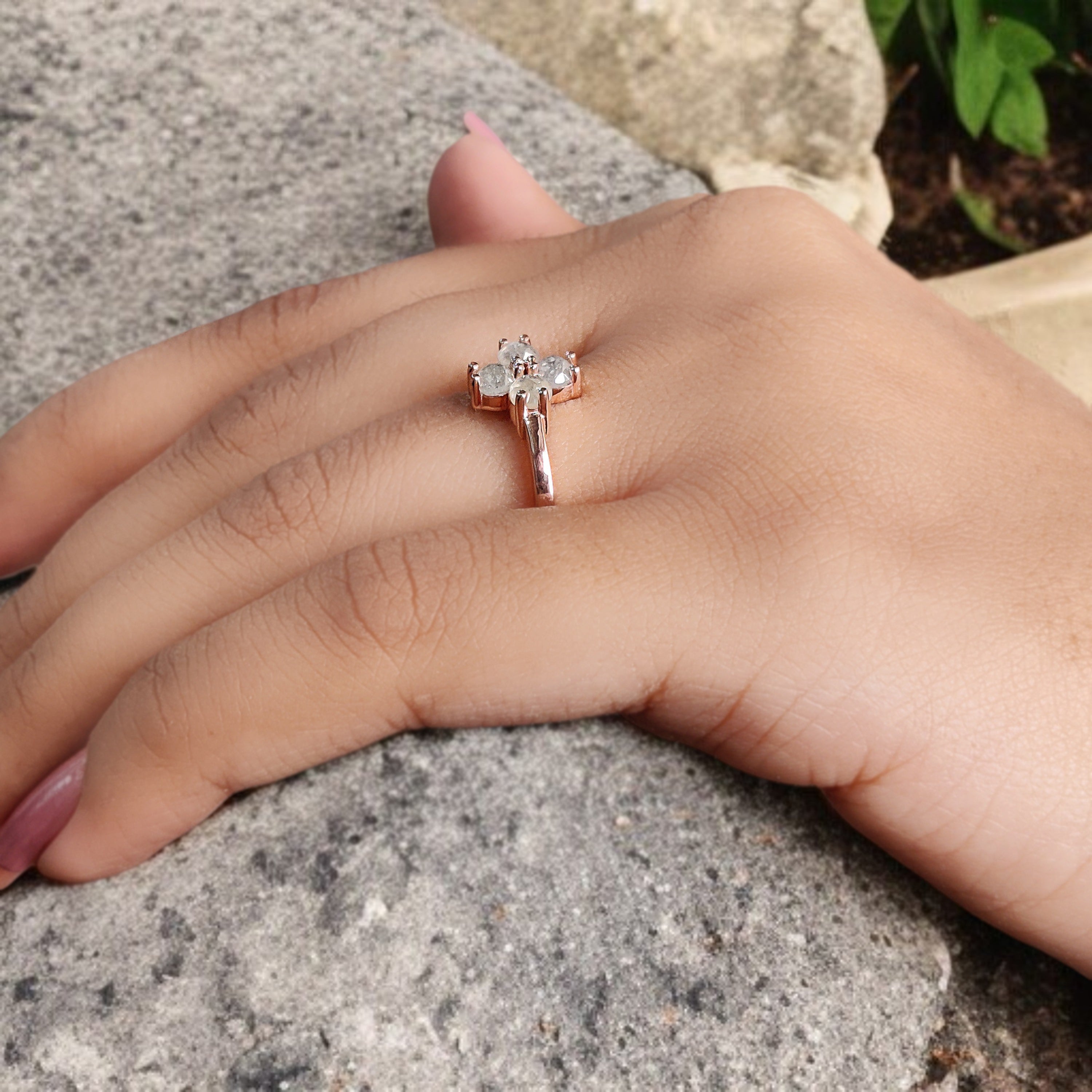 Round Rose Cut Salt And Pepper Diamond Ring 0.94 Ct 3.50 MM Round Diamond Ring 14K Rose Gold Silver Engagement Ring Gift For Her QK1036