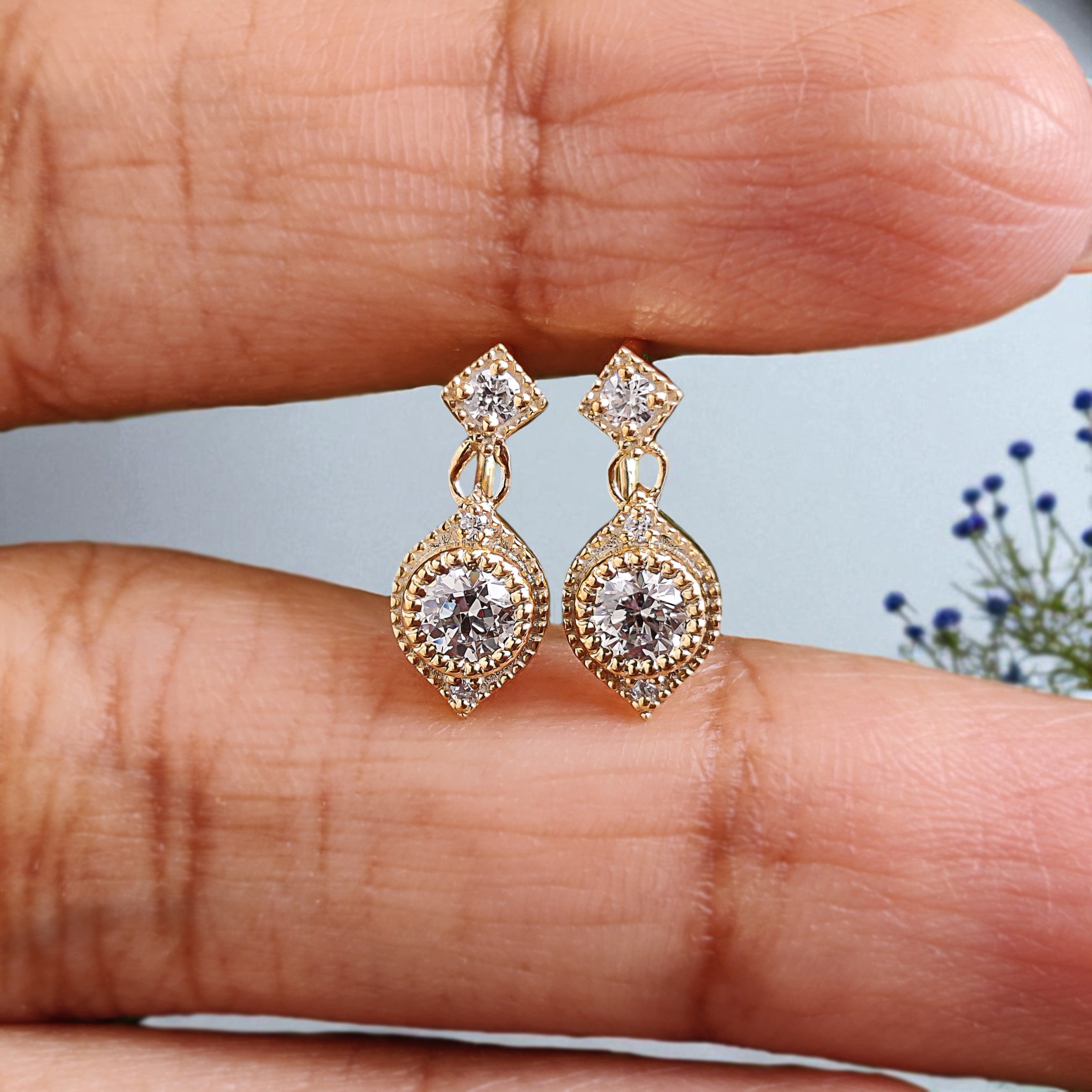 0.82 TW Natural White Round Diamond Earring Round Brilliant Cut Earring Bezel Earring Engagement Earring Earlobe Earring Gift For Her KD994