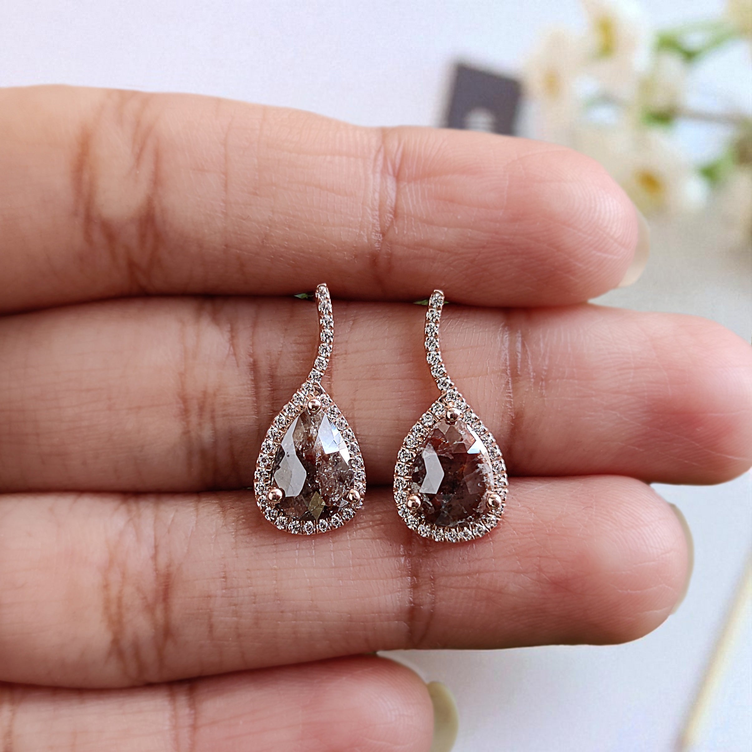 Pear Cut Brown Color Diamond Earring 2.20 Ct 8.80 MM Pear Diamond Earring 14K Solid Rose Gold Silver Pear Cut Earring Gift For Her KDN8217