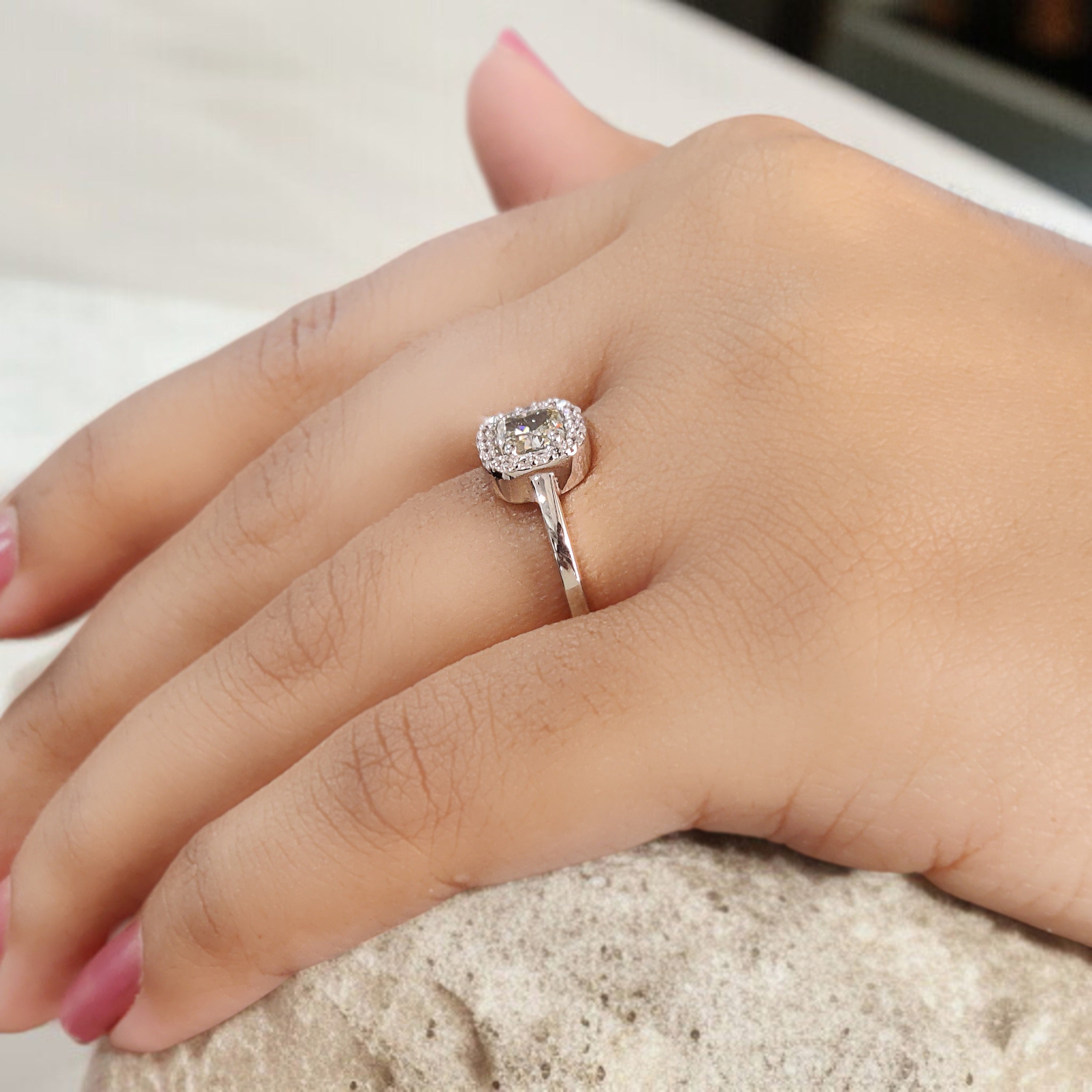 Cushion Cut Yellow Color Diamond Ring 0.60 Ct 4.70 MM Cushion Diamond Ring 14K Solid White Gold Silver Engagement Ring Gift For Her QN9833