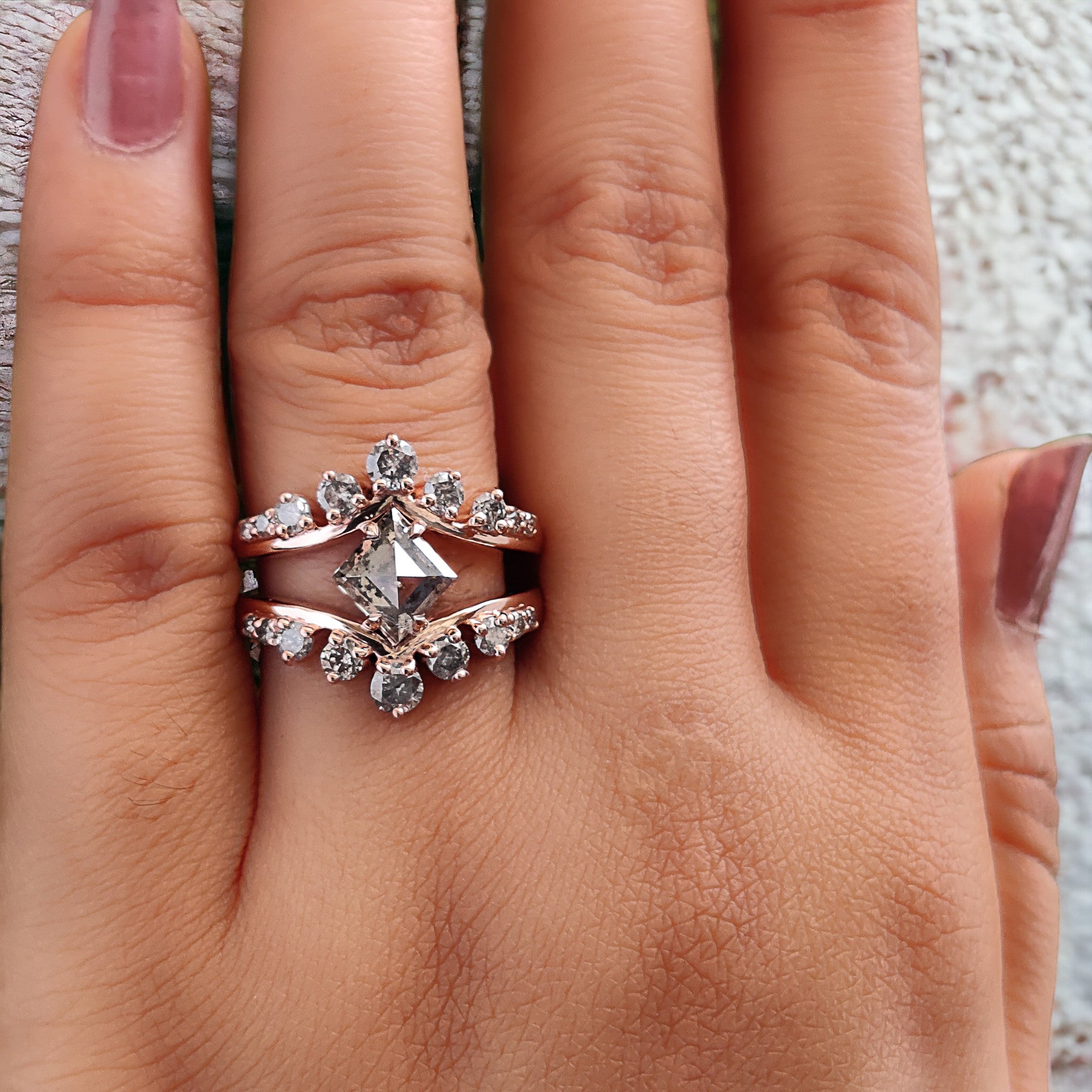 1.34 Ct Natural Kite Shape Salt And Pepper Diamond Ring 8.60 MM Kite Cut Diamond Ring 14K Solid Rose Gold Silver Engagement Ring QN195