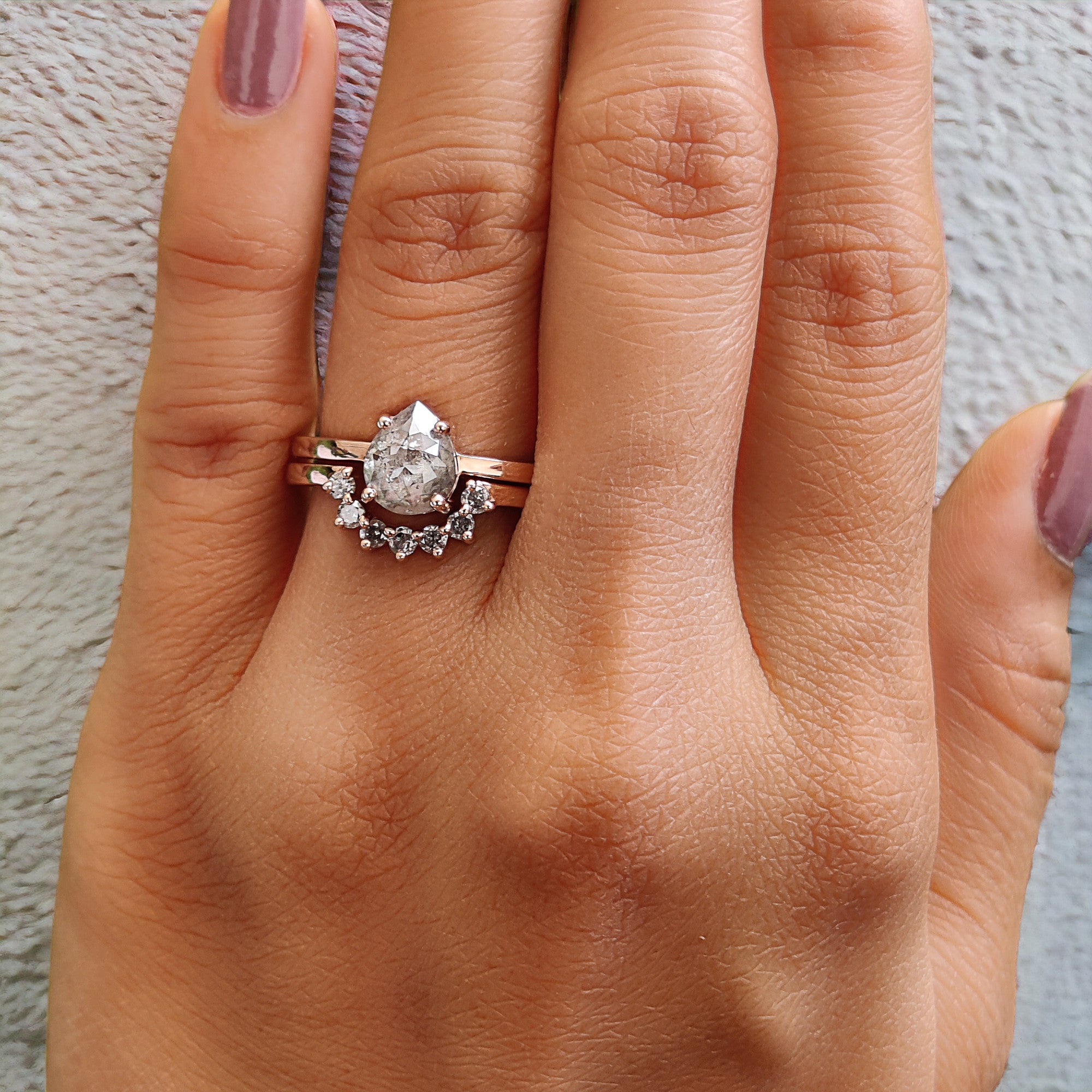 Pear Cut Salt And Pepper Diamond Ring 1.36 Ct 8.05 MM Pear Diamond Ring 14K Solid Rose Gold Silver Pear Engagement Ring Gift For Her QN9219