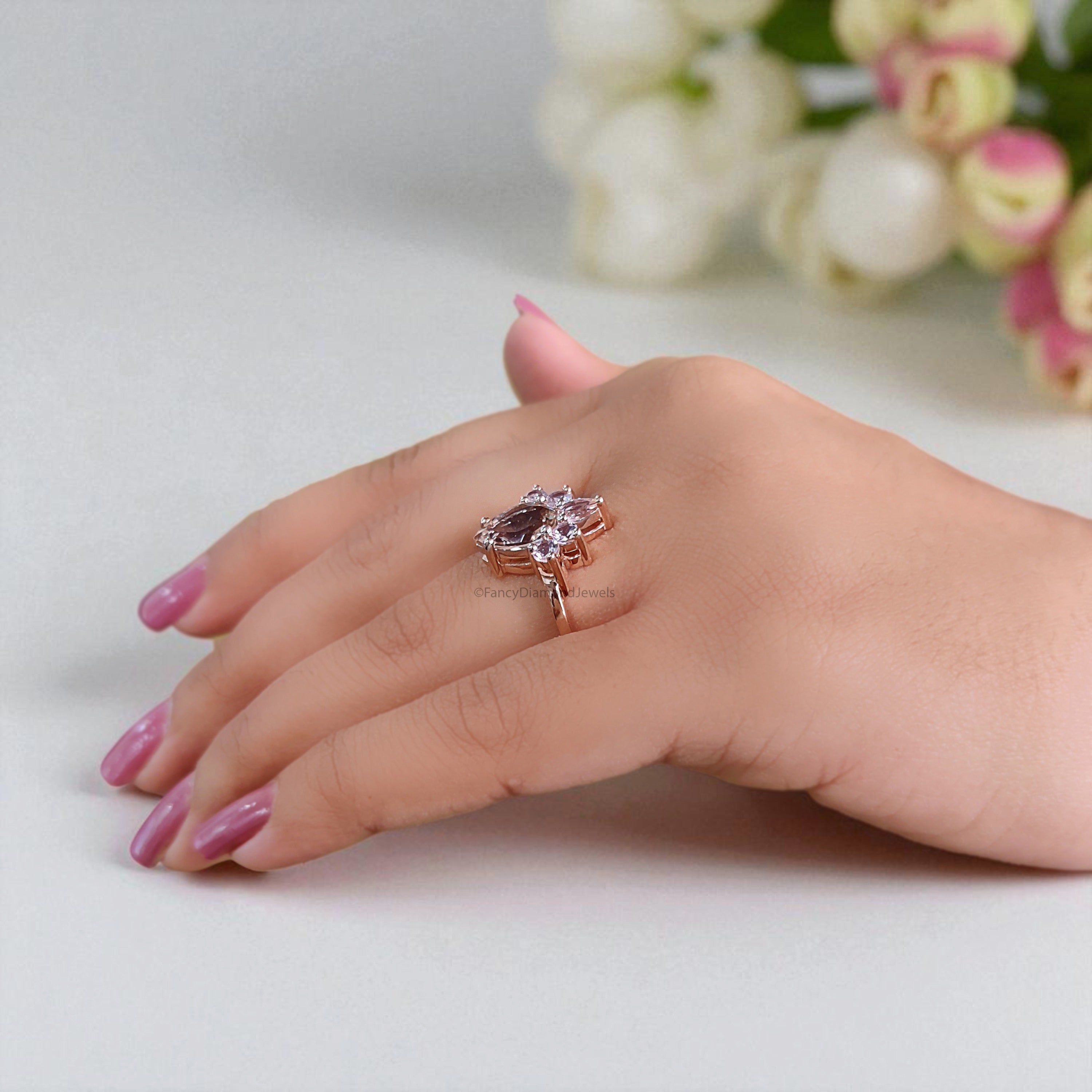 1.70 CT Pear Cut Natural Morganite Engagement Ring Rose Gold Ring Pear Shape Wedding Ring Unique Vintage Anniversary Ring Gift For Her FD436