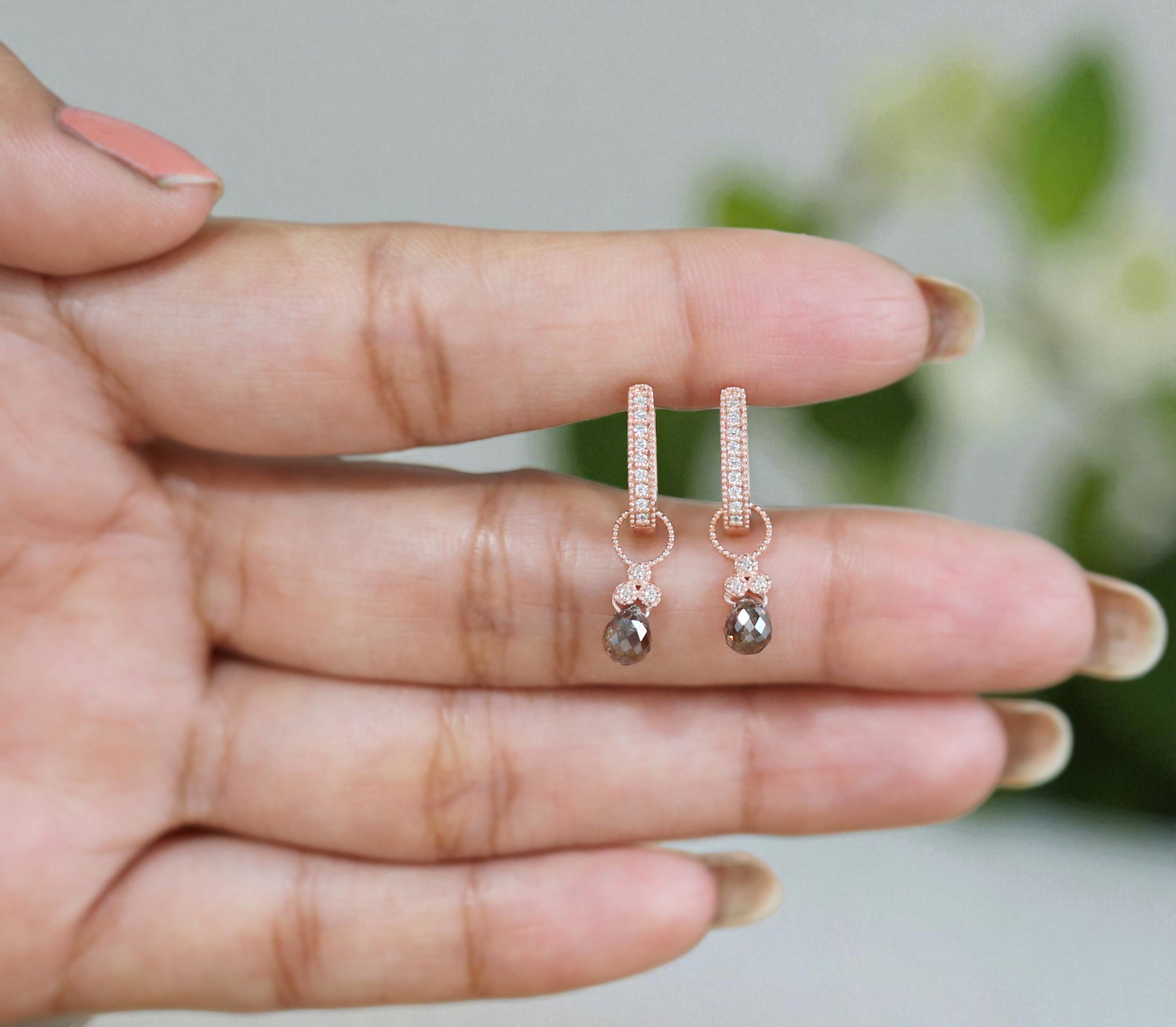 Drop Cut Brown Color Diamond Earring 1.23 Ct 4.85 MM Drop Diamond Earring 14K Solid Rose Gold Silver Engagement Earring Gift For Her KDK2275