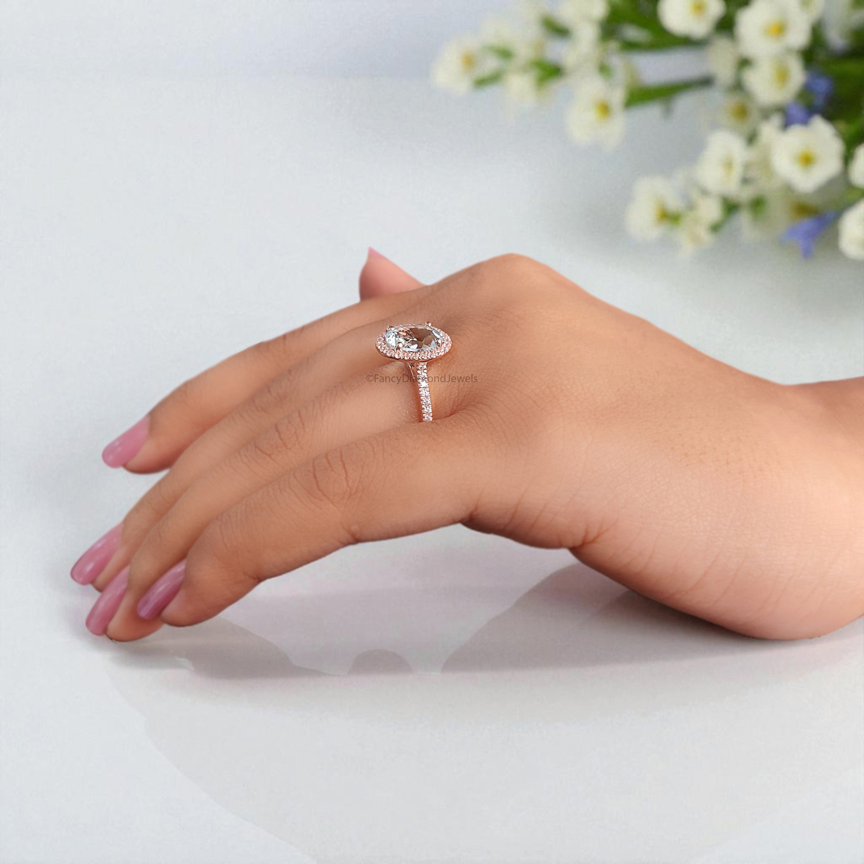1.75 CT Oval Cut Natural Aquamarine Engagement Ring Rose Gold Ring Oval Diamond Wedding Ring Unique Vintage Halo Ring Gift For Her FD425