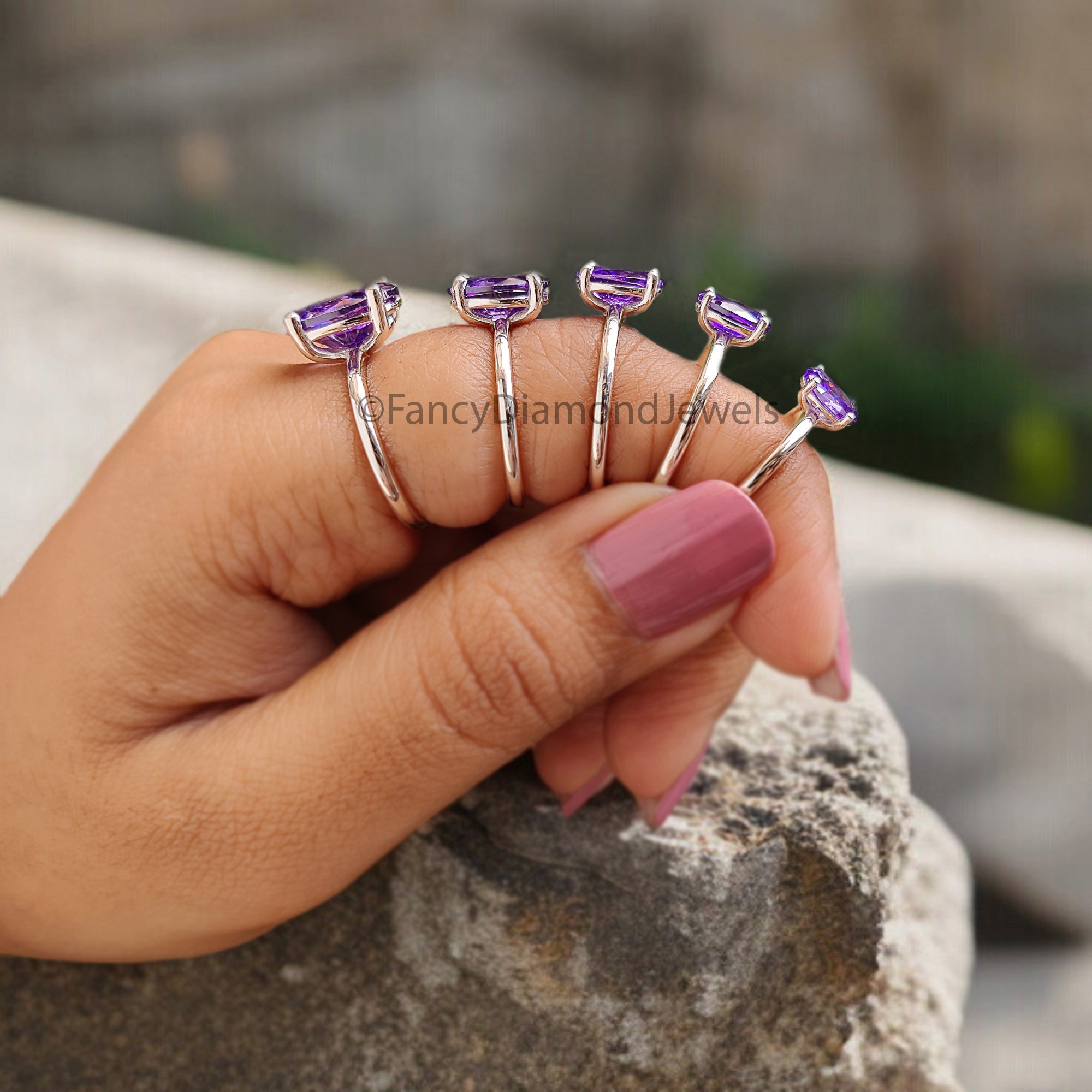 Oval Purple Amethyst stone engagement ring 12mm 10mm 9mm 8mm 7mm  ring silver simulant Ring Solitaire ring Diamond ring Gift for her FD343